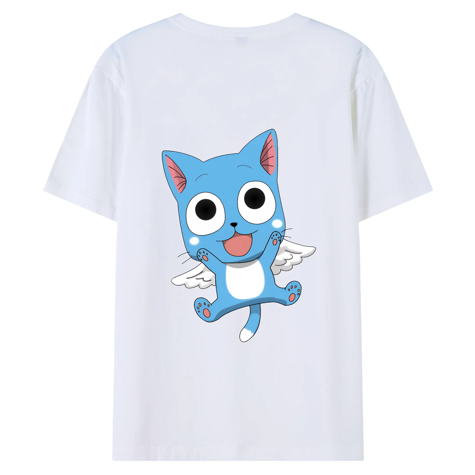 フェアリーテイル グッズ ハッピー - 綿100％ 半袖Tシャツ ・ バックプリント ・ 快適 通気性 ・ 日常使い 散歩 スポーツ用