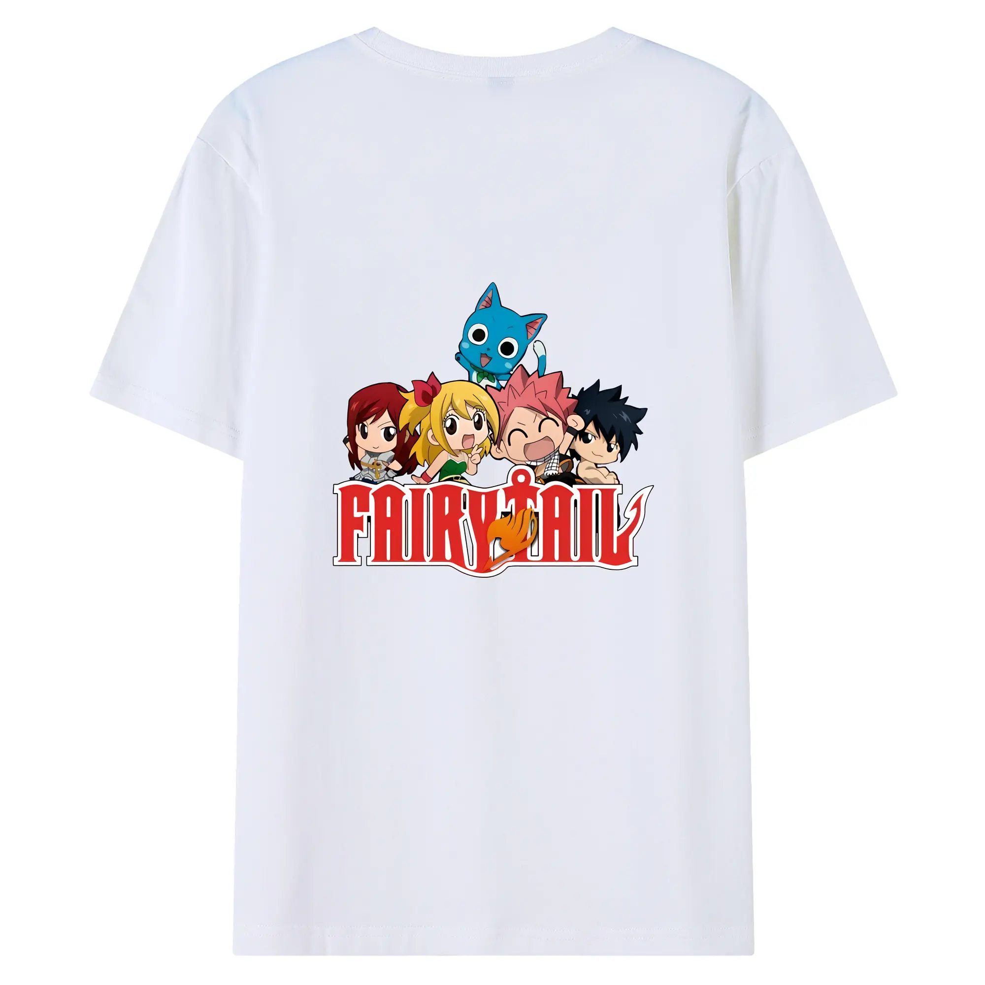 フェアリーテイル グッズ ハッピー - 綿100％ 半袖Tシャツ ・ バックプリント ・ 快適 通気性 ・ 日常使い 散歩 スポーツ用