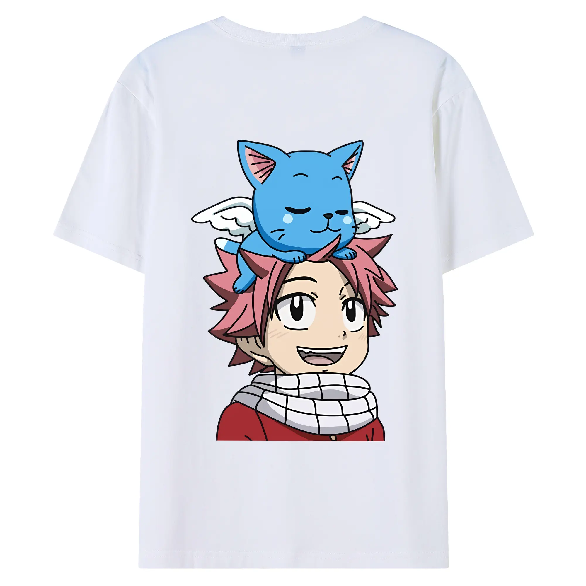 フェアリーテイル グッズ ハッピー - 綿100％ 半袖Tシャツ ・ バックプリント ・ 快適 通気性 ・ 日常使い 散歩 スポーツ用