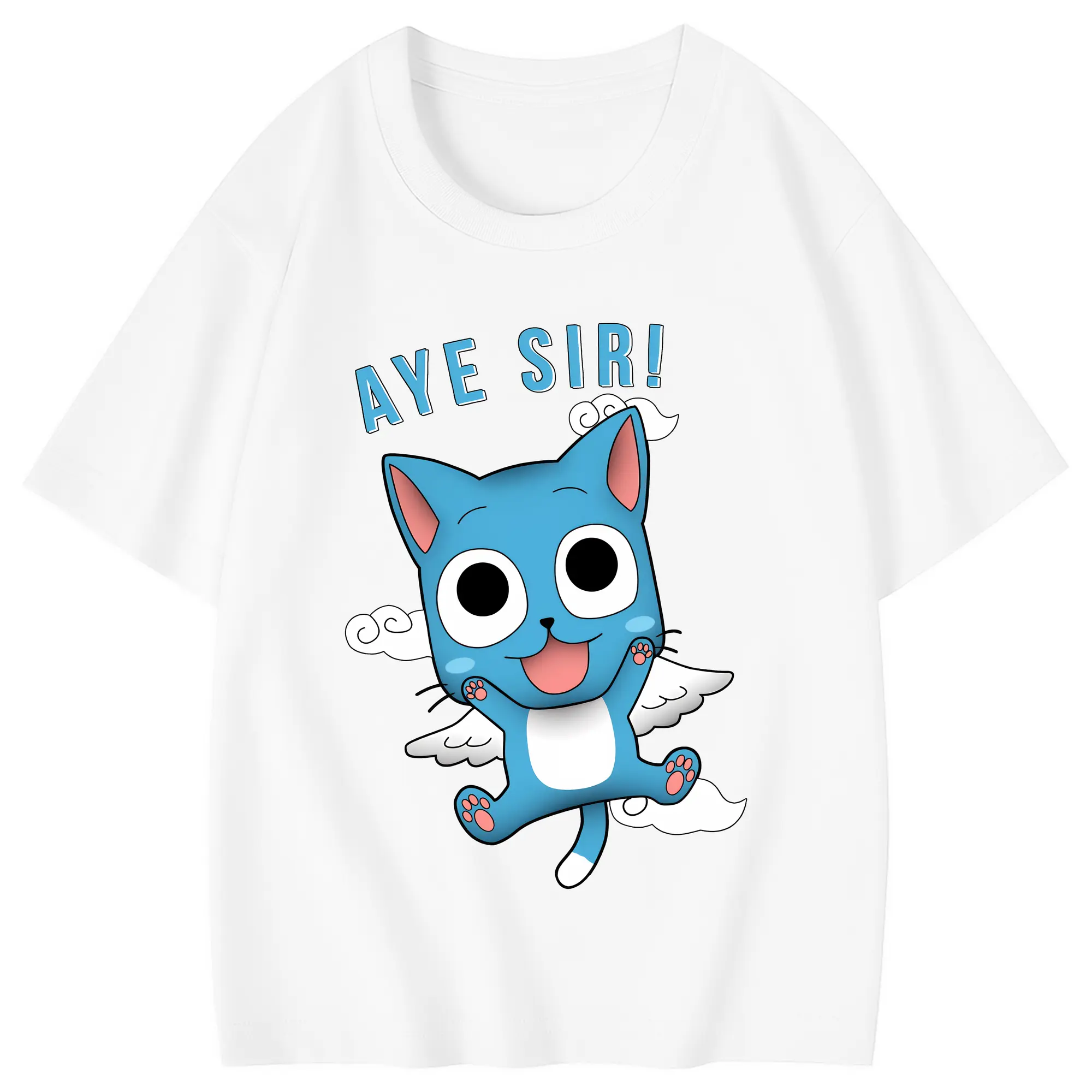 フェアリーテイル グッズ ハッピー - 綿100％ キッズTシャツ ・ フロントプリント ・ 快適 通気性 ・ スポーツ カジュアル 散歩用