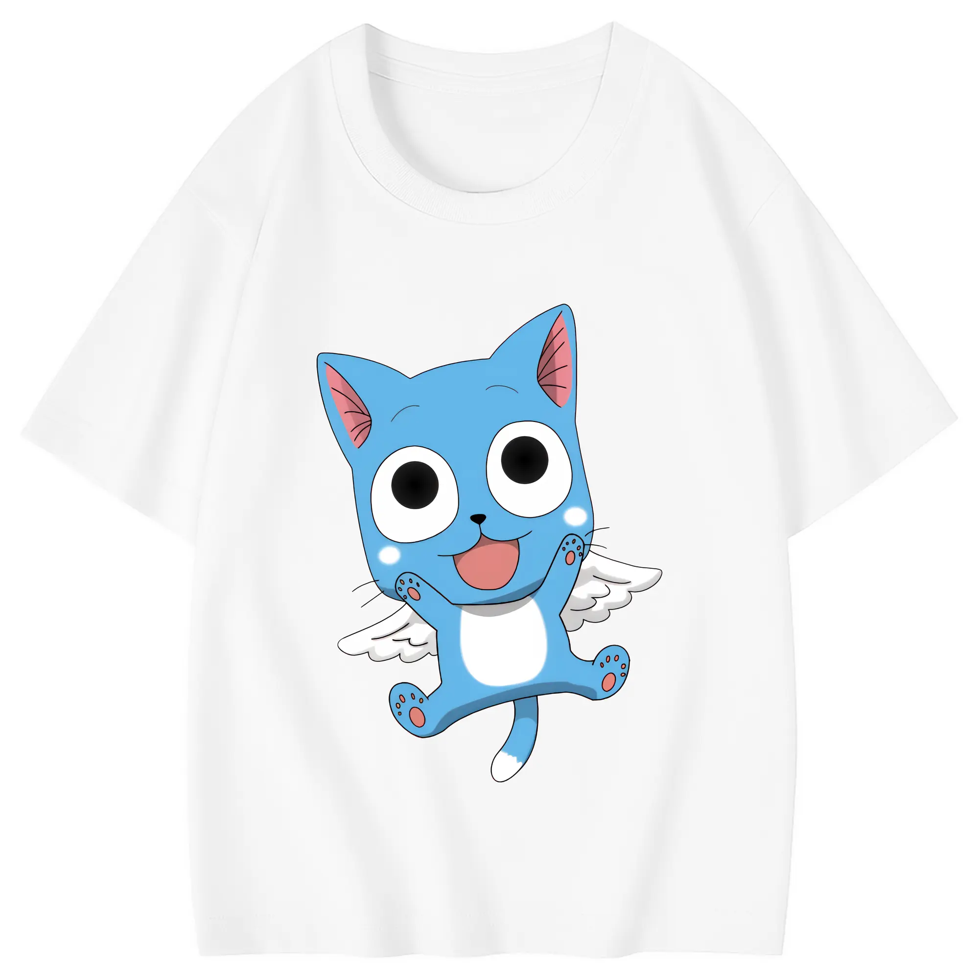 フェアリーテイル グッズ ハッピー - 綿100％ キッズTシャツ ・ フロントプリント ・ 快適 通気性 ・ スポーツ カジュアル 散歩用