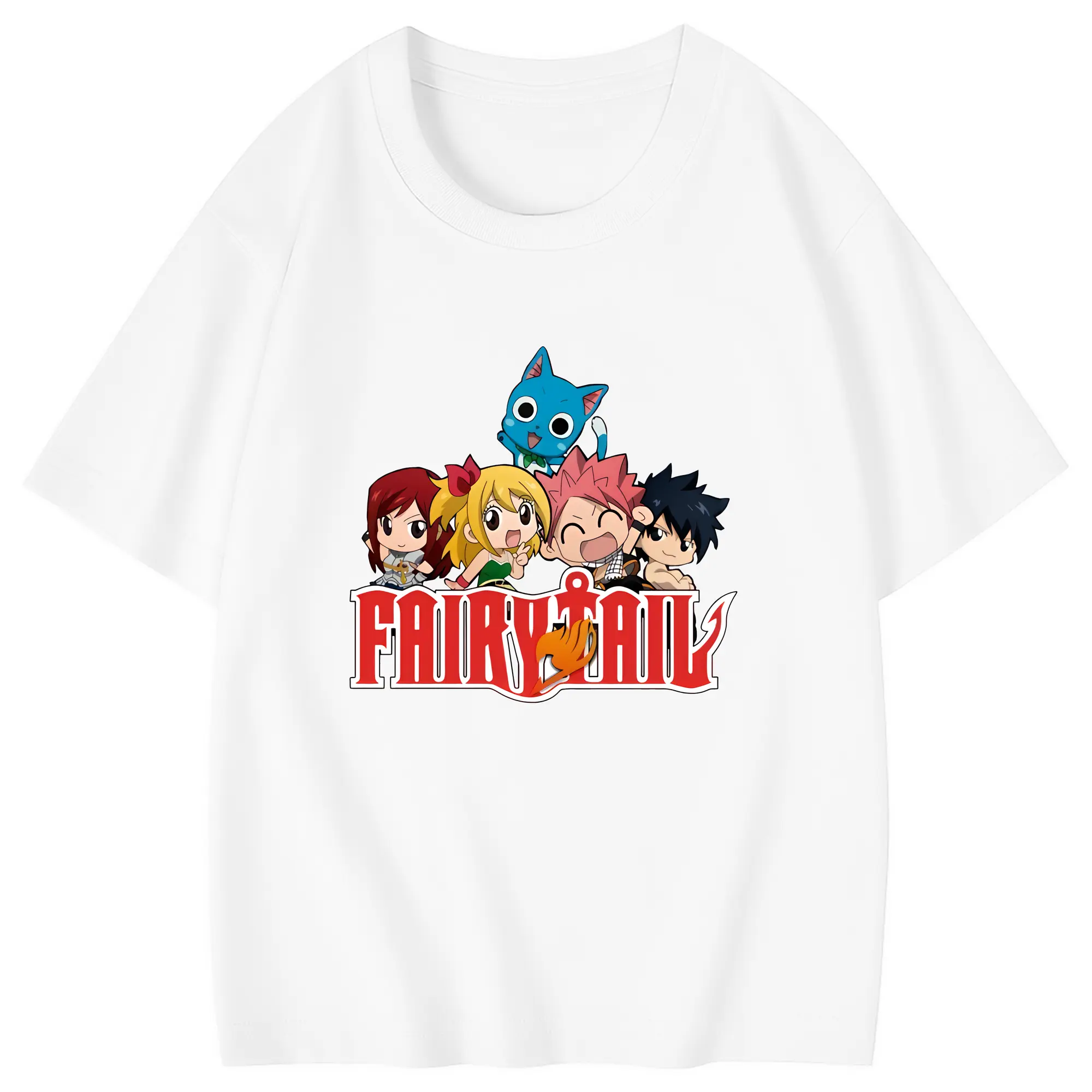 フェアリーテイル グッズ ハッピー - 綿100％ キッズTシャツ ・ フロントプリント ・ 快適 通気性 ・ スポーツ カジュアル 散歩用