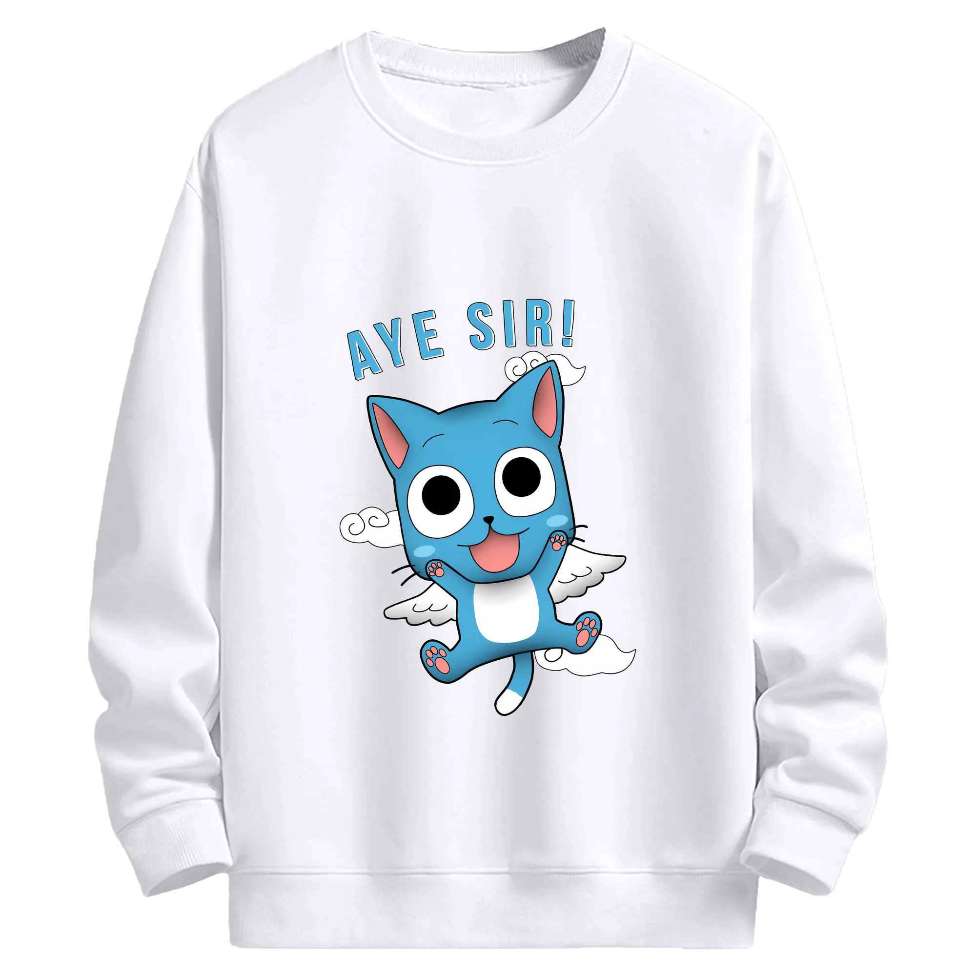 フェアリーテイル グッズ ハッピー - 高品質 クルーネック スウェット ・ コットン59％ ポリエステル41％ ・ ユニセックス 長袖 トレーナー ・ カジュアル デイリー スポーツ 散歩用