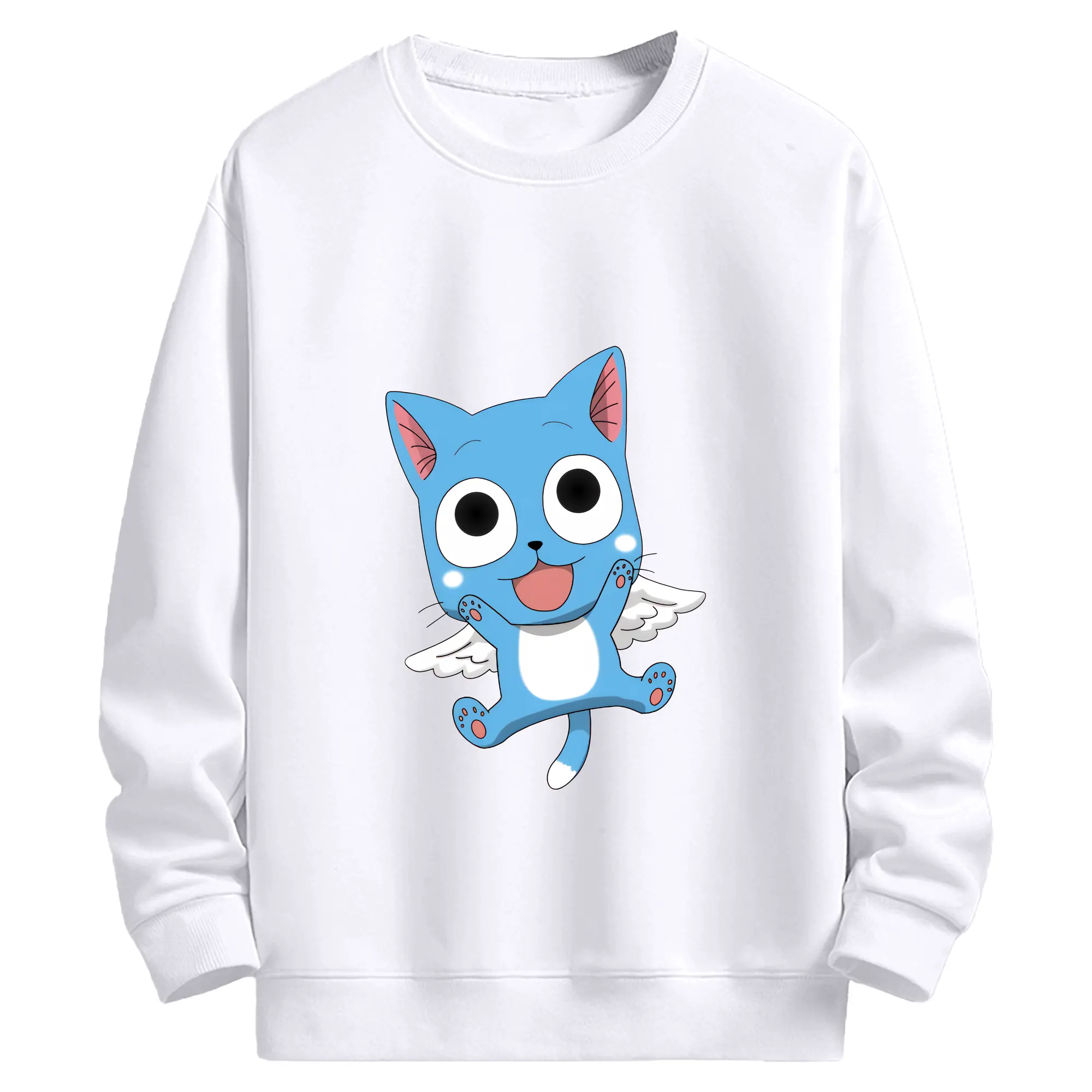 フェアリーテイル グッズ ハッピー - 高品質 クルーネック スウェット ・ コットン59％ ポリエステル41％ ・ ユニセックス 長袖 トレーナー ・ カジュアル デイリー スポーツ 散歩用