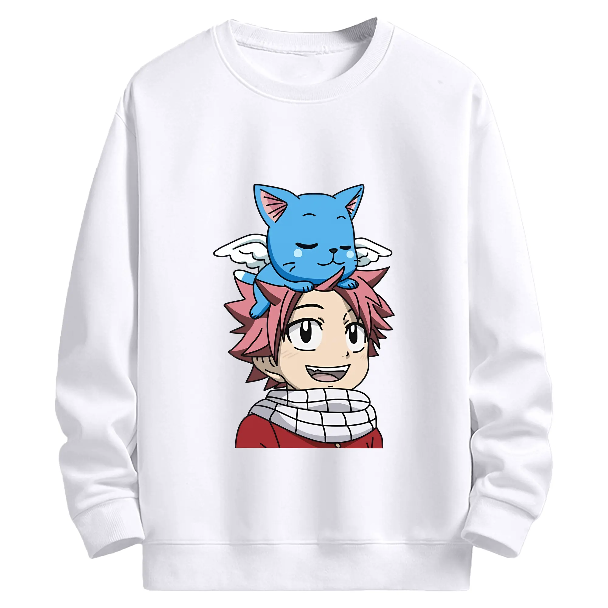 フェアリーテイル グッズ ハッピー - 高品質 クルーネック スウェット ・ コットン59％ ポリエステル41％ ・ ユニセックス 長袖 トレーナー ・ カジュアル デイリー スポーツ 散歩用