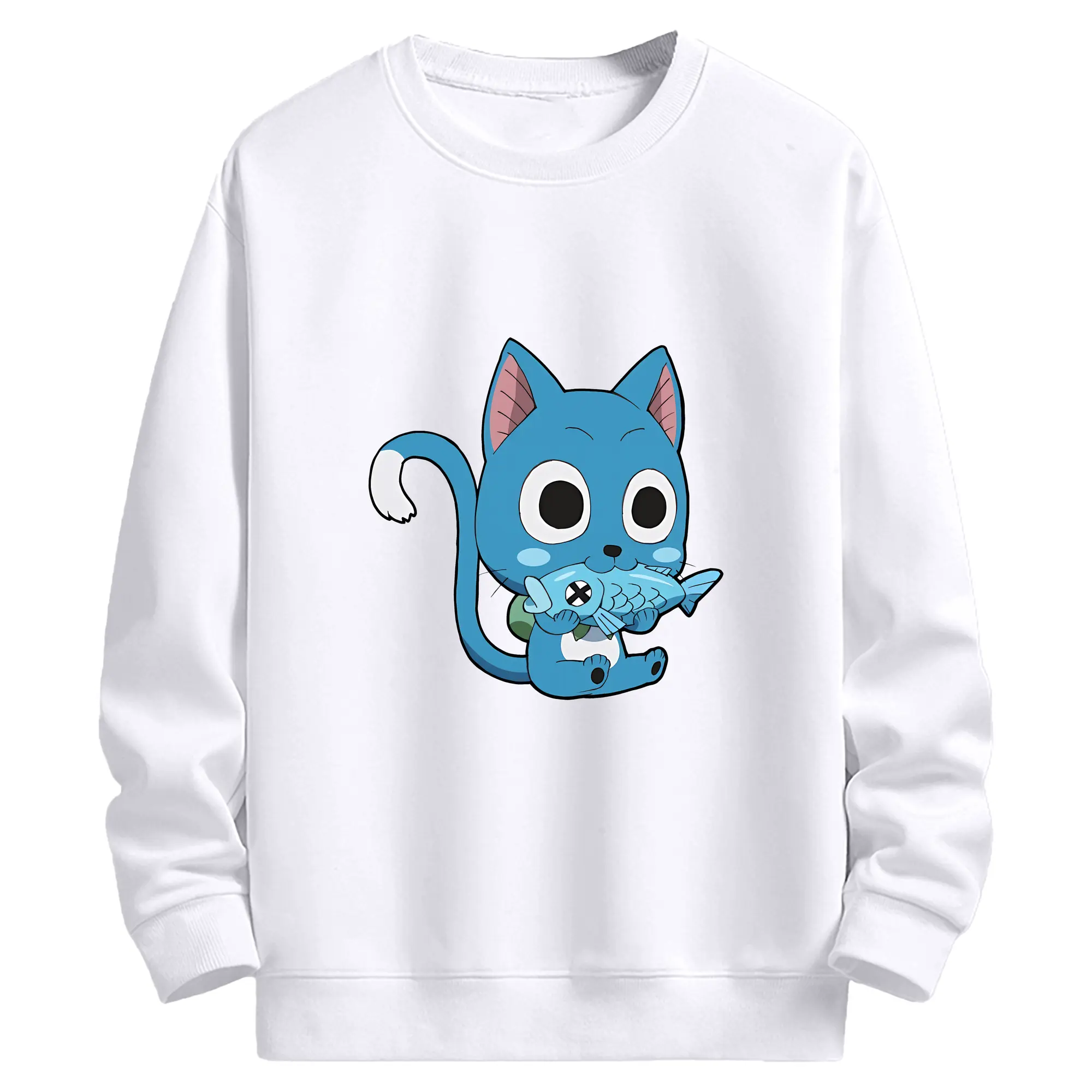 フェアリーテイル グッズ ハッピー - 高品質 クルーネック スウェット ・ コットン59％ ポリエステル41％ ・ ユニセックス 長袖 トレーナー ・ カジュアル デイリー スポーツ 散歩用