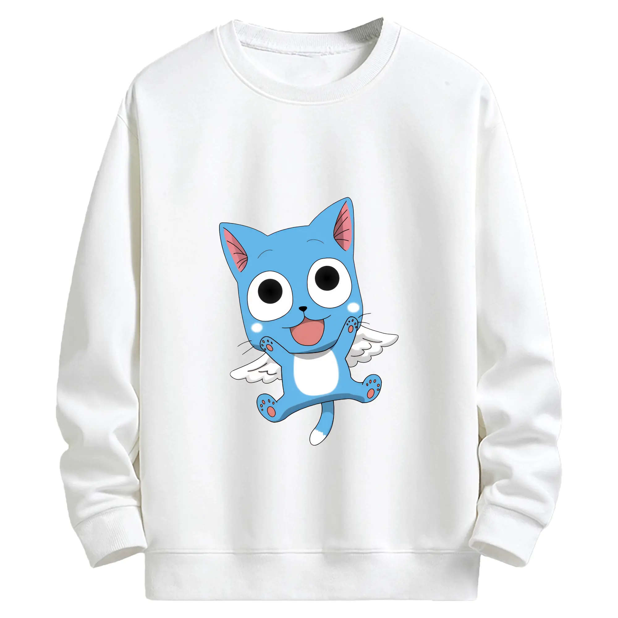 フェアリーテイル グッズ ハッピー - キッズ クルーネックスウェットシャツ ・ フロントプリント ・ 綿80％ ポリエステル20％ ・ 快適 通学 スポーツ 日常使い お散歩用