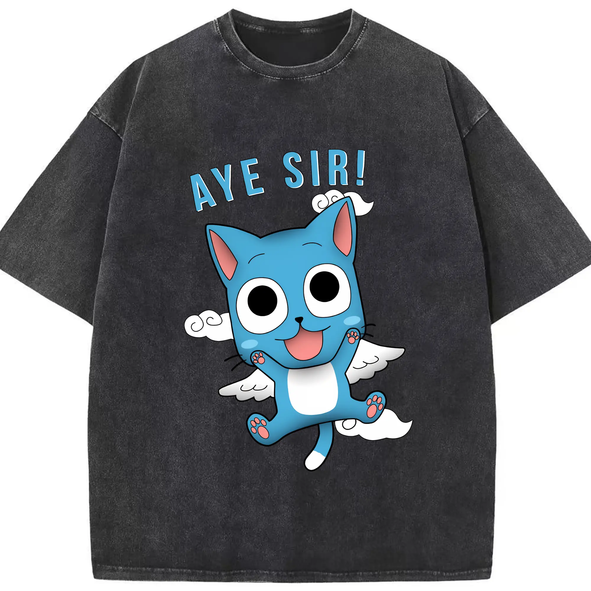 フェアリーテイル グッズ ハッピー - 綿100％ ヴィンテージ風 半袖Tシャツ ・ フロントプリント ・ 柔らか肌触り ・ 通気性 快適 ・ スポーツ カジュアル 外出用