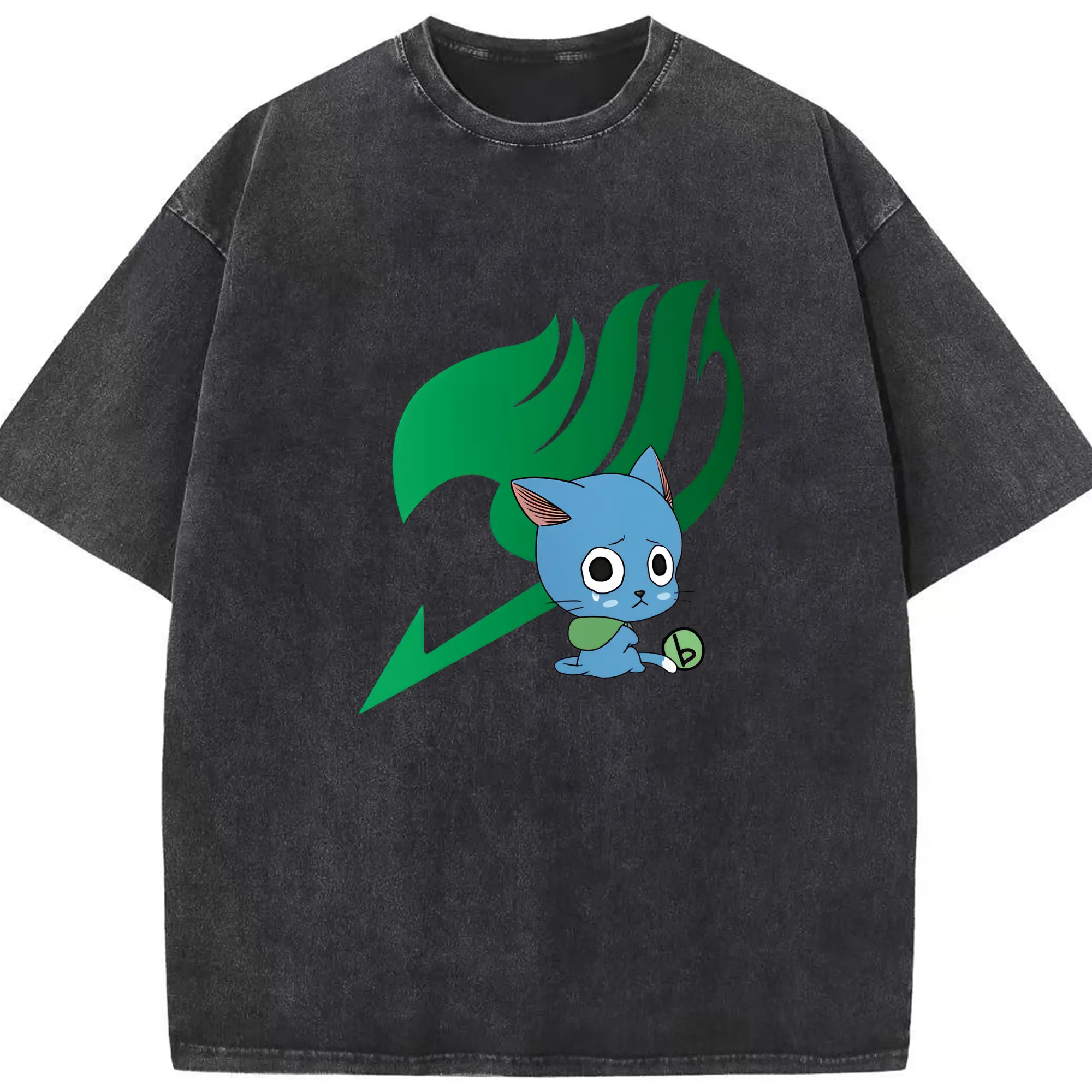 フェアリーテイル グッズ ハッピー - 綿100％ ヴィンテージ風 半袖Tシャツ ・ フロントプリント ・ 柔らか肌触り ・ 通気性 快適 ・ スポーツ カジュアル 外出用