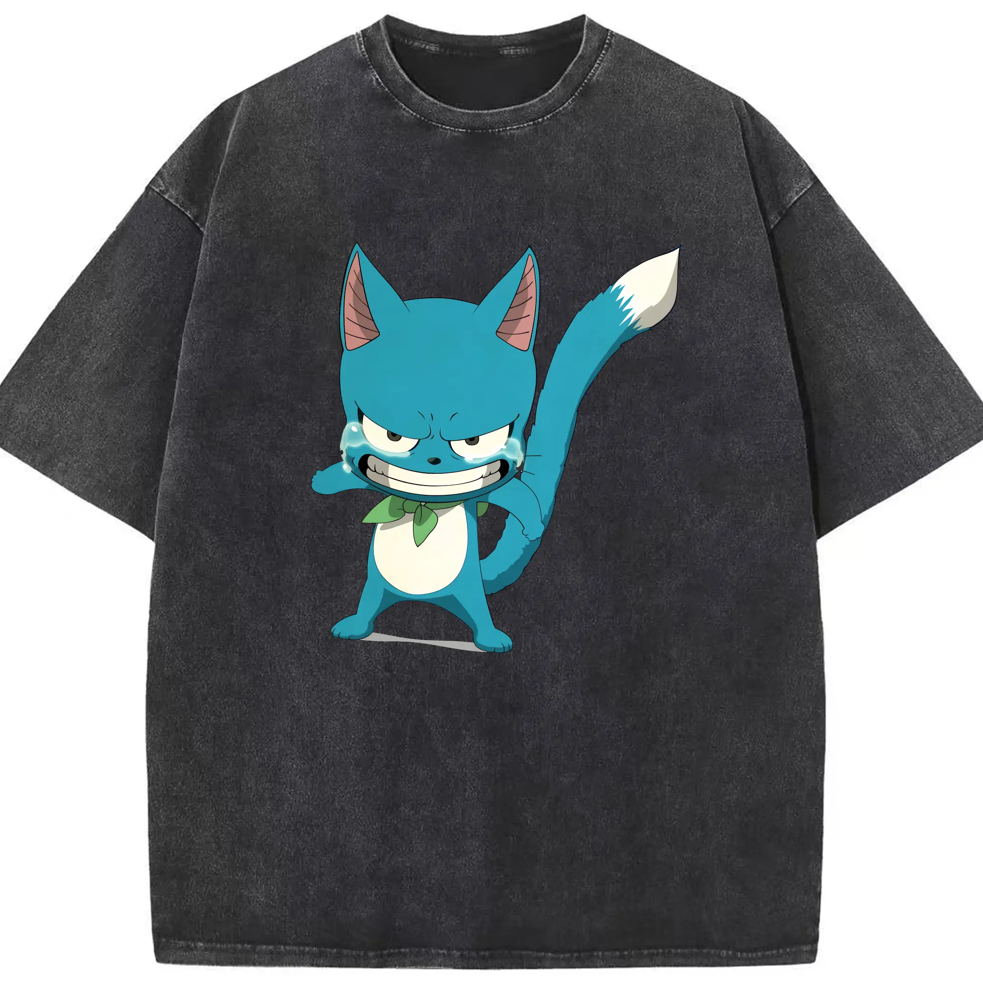 フェアリーテイル グッズ ハッピー - 綿100％ ヴィンテージ風 半袖Tシャツ ・ フロントプリント ・ 柔らか肌触り ・ 通気性 快適 ・ スポーツ カジュアル 外出用