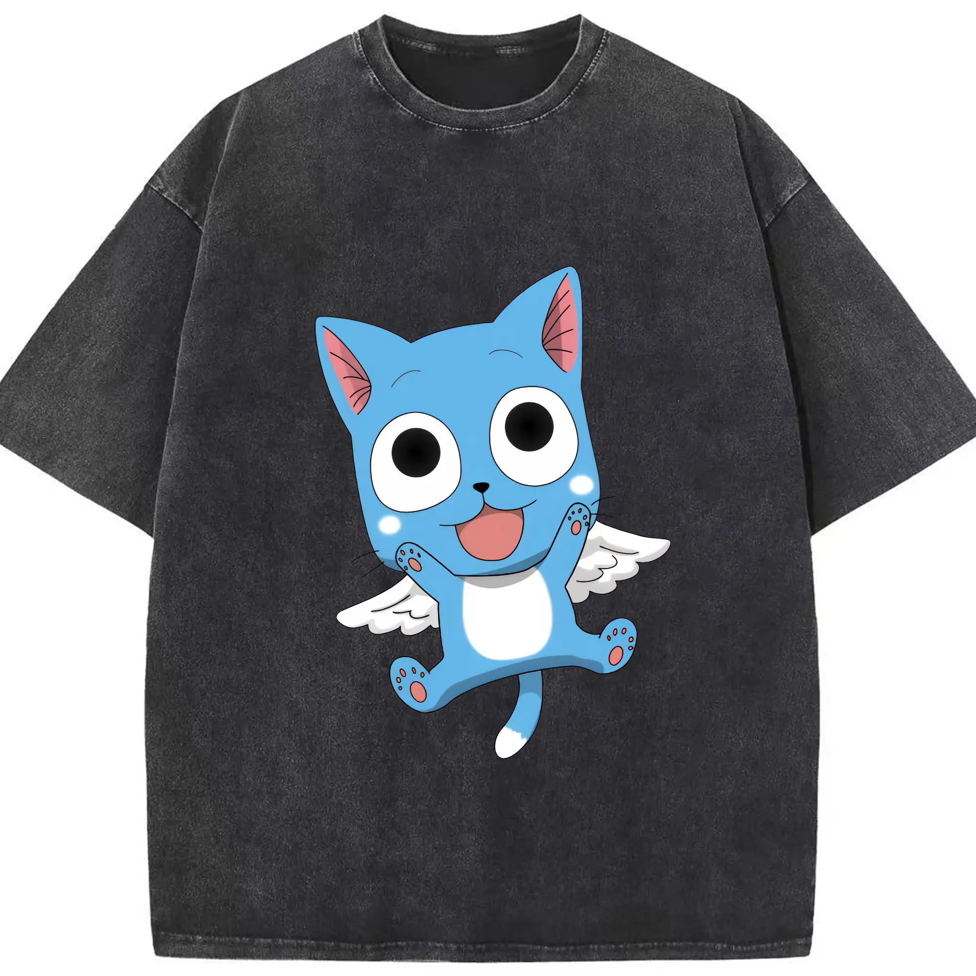 フェアリーテイル グッズ ハッピー - 綿100％ ヴィンテージ風 半袖Tシャツ ・ フロントプリント ・ 柔らか肌触り ・ 通気性 快適 ・ スポーツ カジュアル 外出用