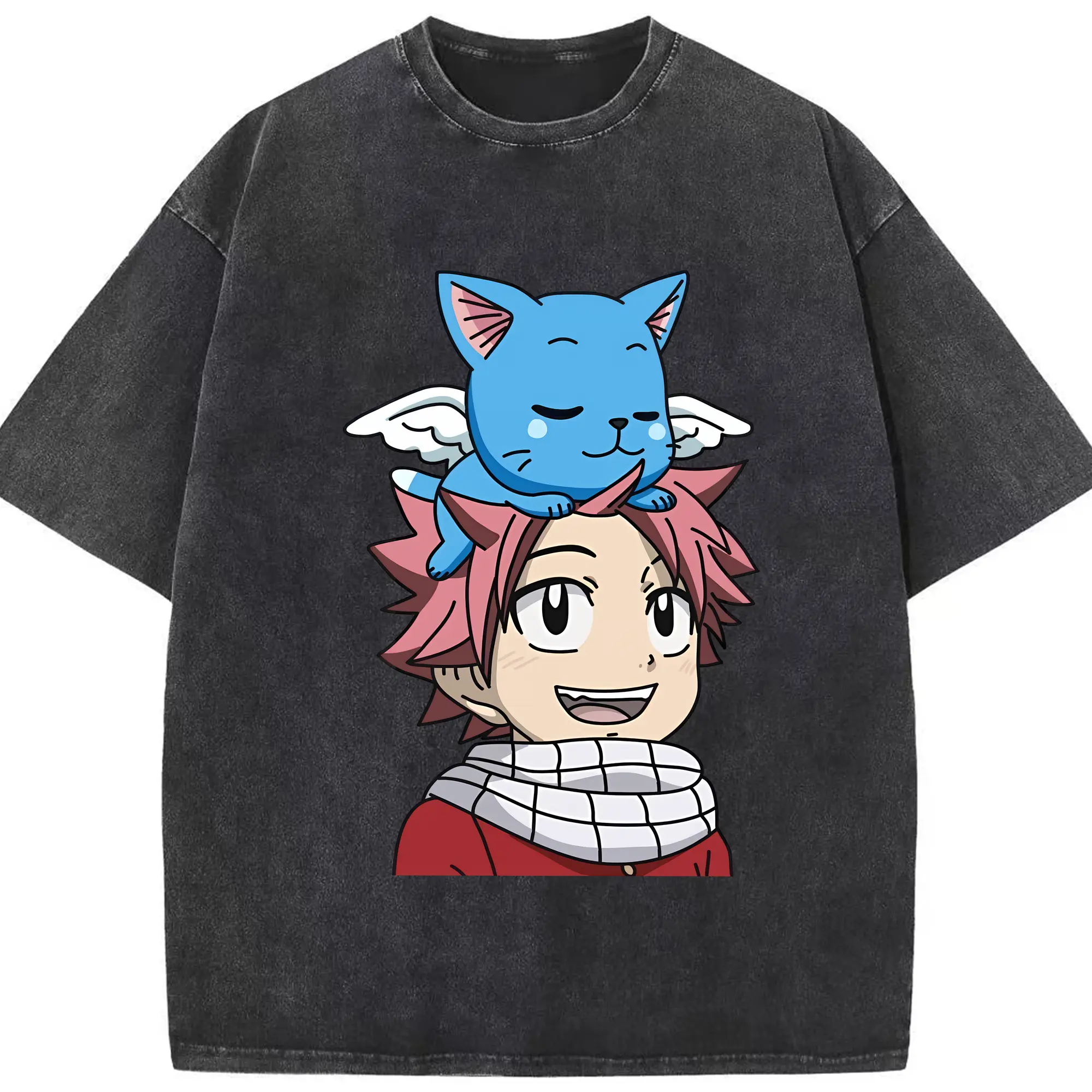 フェアリーテイル グッズ ハッピー - 綿100％ ヴィンテージ風 半袖Tシャツ ・ フロントプリント ・ 柔らか肌触り ・ 通気性 快適 ・ スポーツ カジュアル 外出用