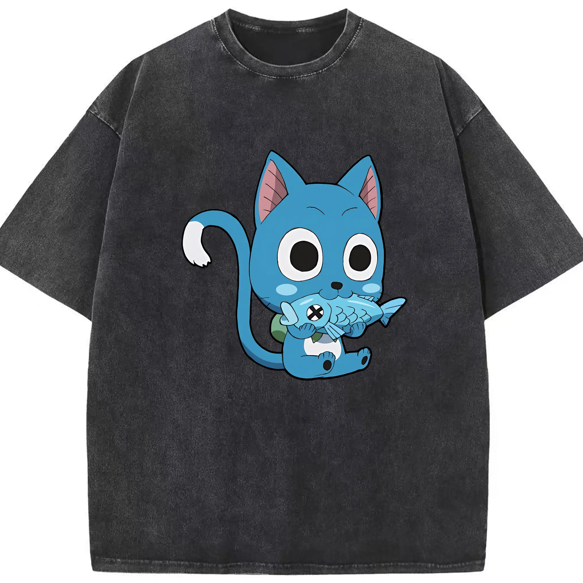 フェアリーテイル グッズ ハッピー - 綿100％ ヴィンテージ風 半袖Tシャツ ・ フロントプリント ・ 柔らか肌触り ・ 通気性 快適 ・ スポーツ カジュアル 外出用