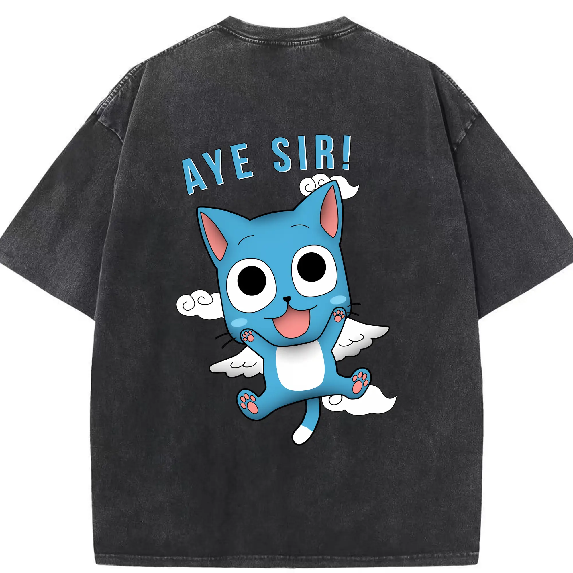 フェアリーテイル グッズ ハッピー - 綿100％ ヴィンテージ風 半袖Tシャツ ・ 背面プリント ・ 柔らか肌触り ・ 通気性 快適 ・ スポーツ カジュアル 外出用