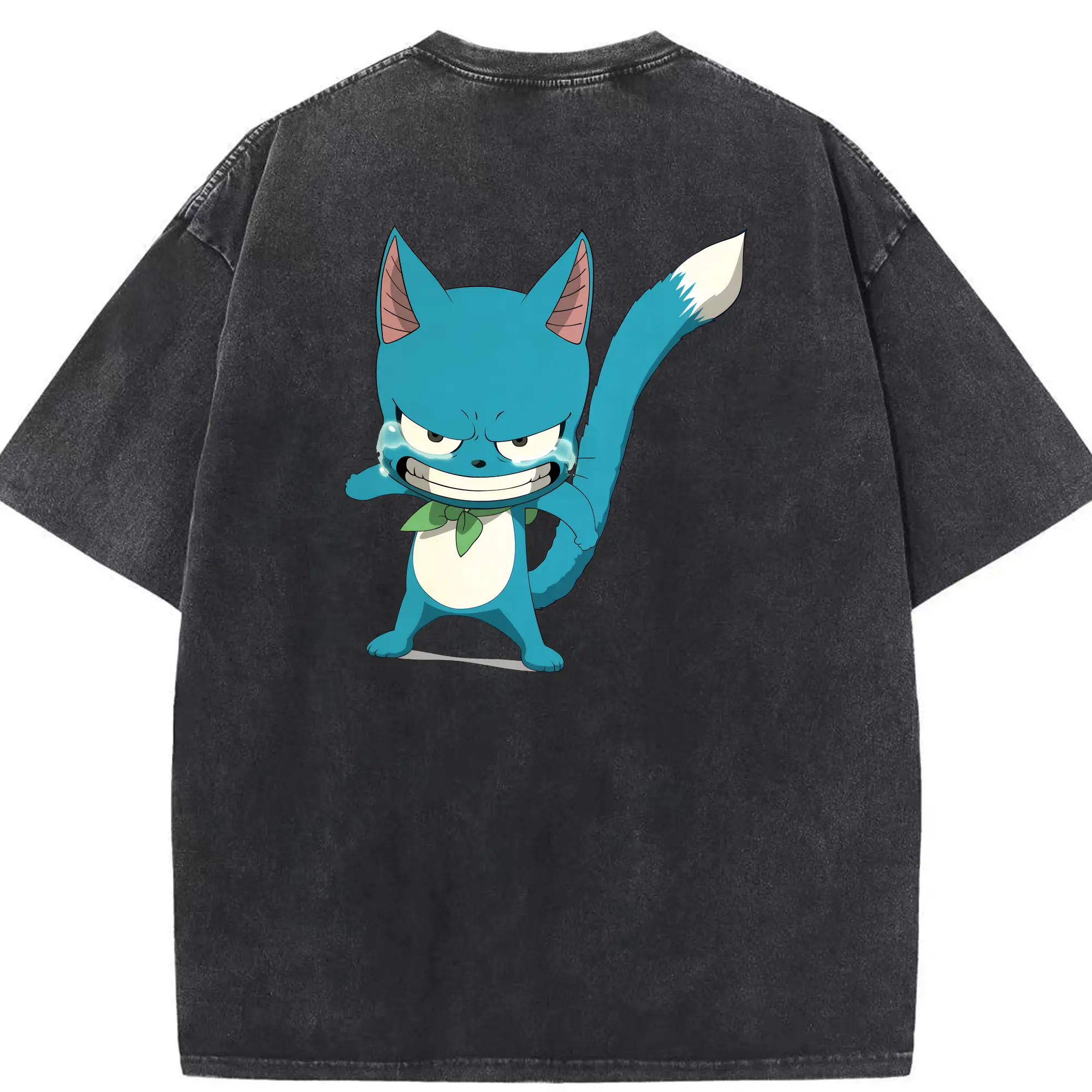 フェアリーテイル グッズ ハッピー - 綿100％ ヴィンテージ風 半袖Tシャツ ・ 背面プリント ・ 柔らか肌触り ・ 通気性 快適 ・ スポーツ カジュアル 外出用