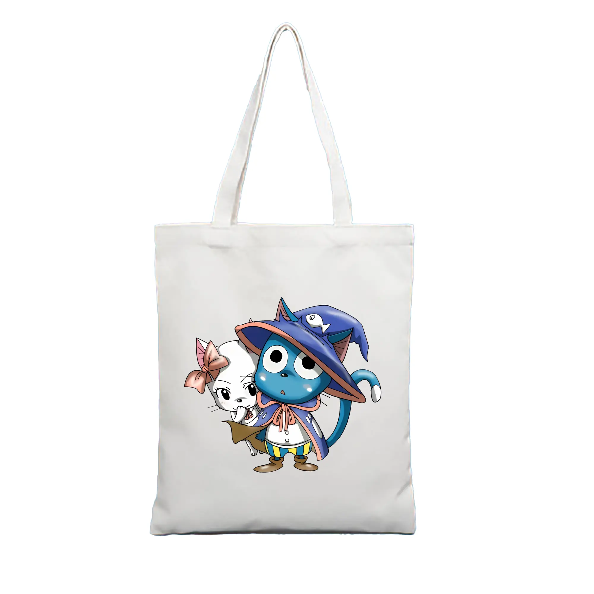 フェアリーテイル グッズ ハッピー - 縦型キャンバス手提げバッグ（トートバッグ） ・ キャンバス素材 ・ ショッピング用 ・ 軽量 丈夫 お手入れ簡単