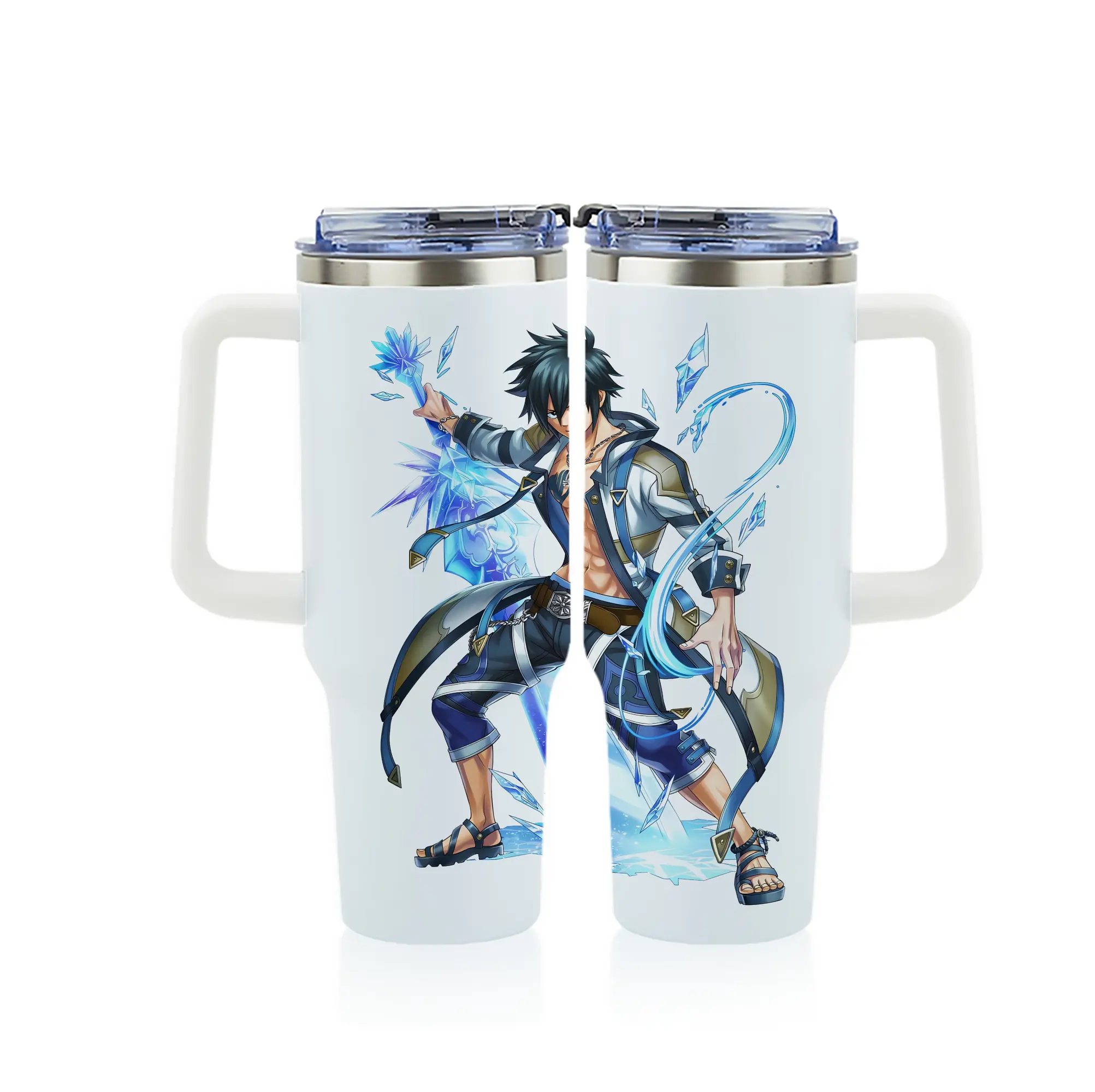 フェアリーテイル グッズ グレイ・フルバスター - 1200mL フルプリント車用タンブラー ・ 304ステンレス 内側 ・ 201ステンレス 外側 ・ 保温 保冷 ・ 通勤 ドライブ アウトドア用