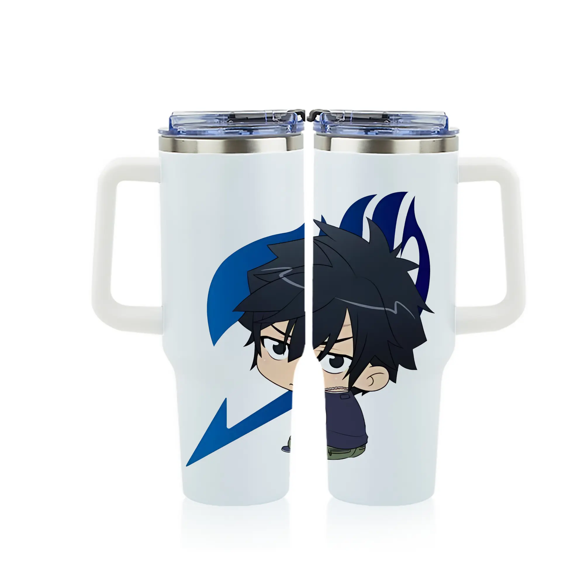 フェアリーテイル グッズ グレイ・フルバスター - 1200mL フルプリント車用タンブラー ・ 304ステンレス 内側 ・ 201ステンレス 外側 ・ 保温 保冷 ・ 通勤 ドライブ アウトドア用