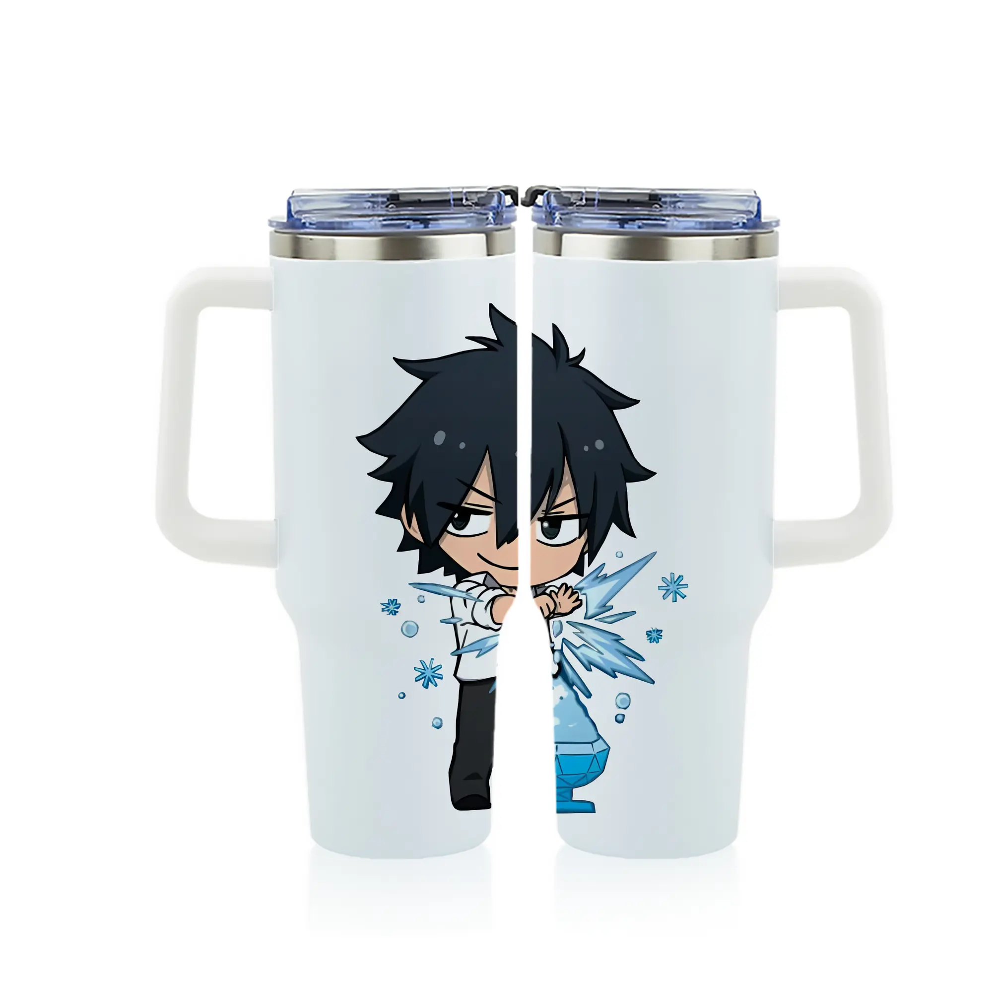 フェアリーテイル グッズ グレイ・フルバスター - 1200mL フルプリント車用タンブラー ・ 304ステンレス 内側 ・ 201ステンレス 外側 ・ 保温 保冷 ・ 通勤 ドライブ アウトドア用