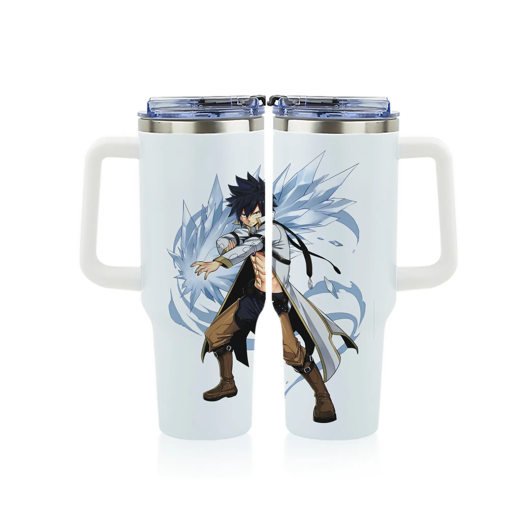 フェアリーテイル グッズ グレイ・フルバスター - 1200mL フルプリント車用タンブラー ・ 304ステンレス 内側 ・ 201ステンレス 外側 ・ 保温 保冷 ・ 通勤 ドライブ アウトドア用