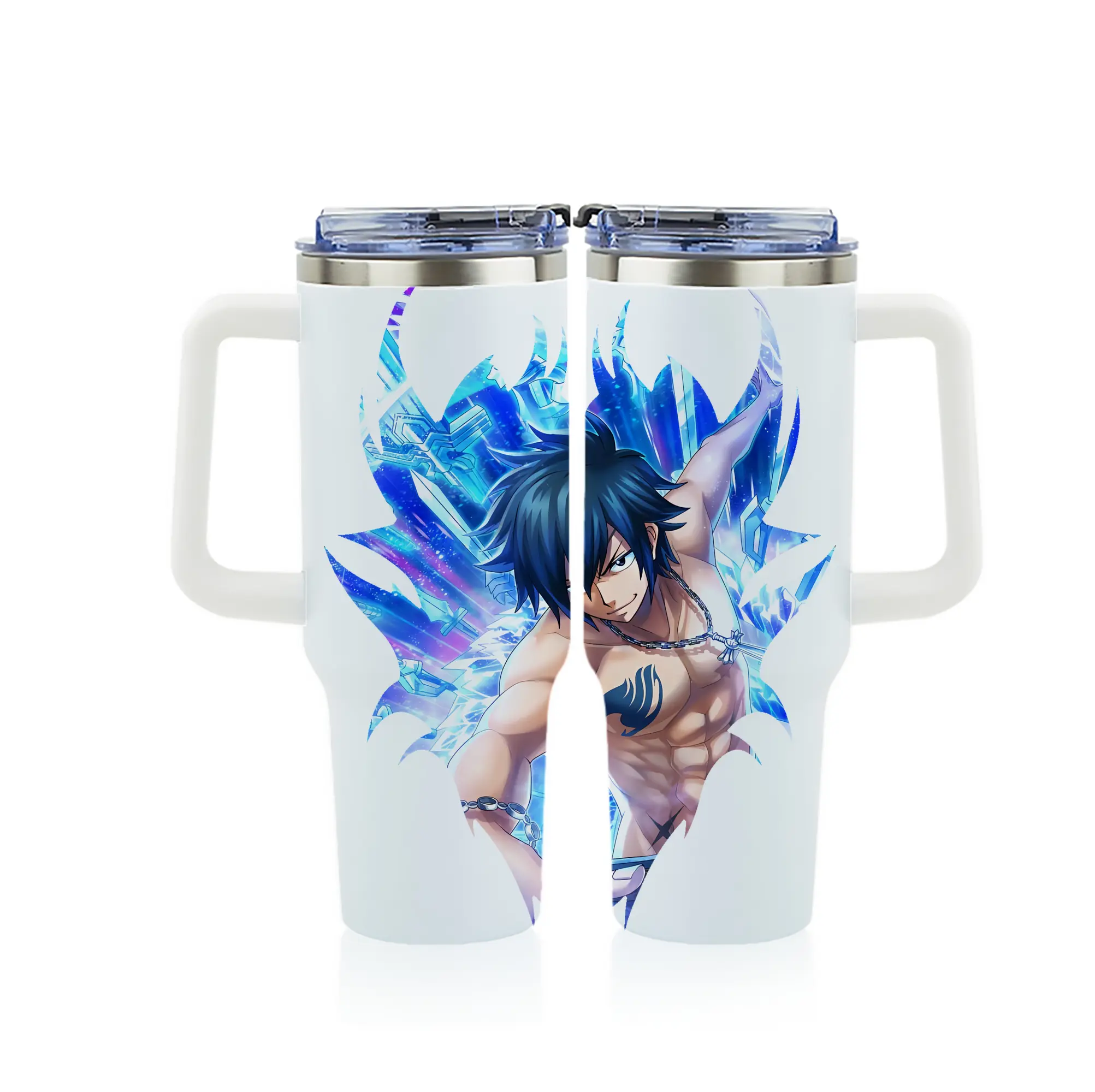 フェアリーテイル グッズ グレイ・フルバスター - 1200mL フルプリント車用タンブラー ・ 304ステンレス 内側 ・ 201ステンレス 外側 ・ 保温 保冷 ・ 通勤 ドライブ アウトドア用