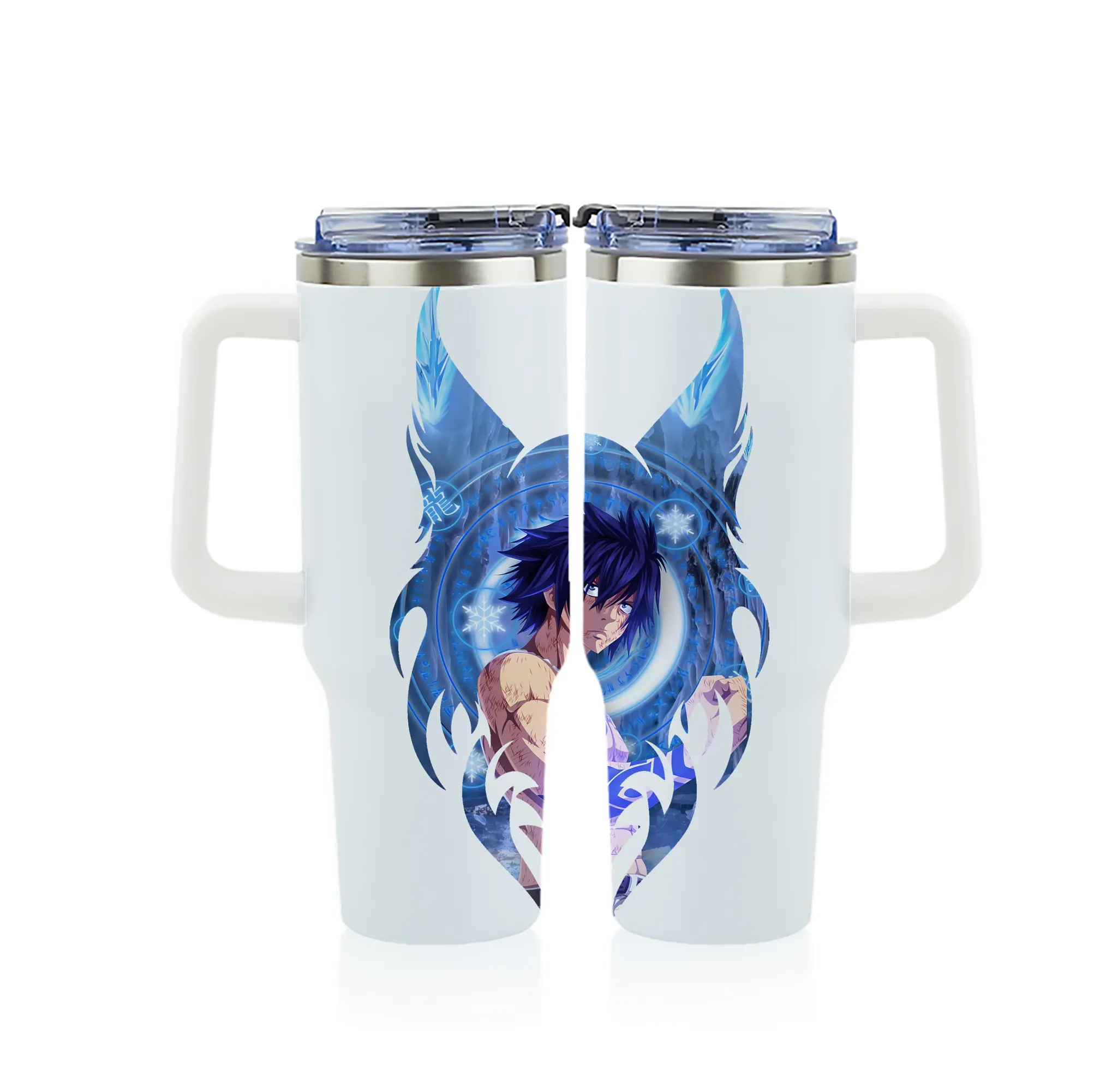 フェアリーテイル グッズ グレイ・フルバスター - 1200mL フルプリント車用タンブラー ・ 304ステンレス 内側 ・ 201ステンレス 外側 ・ 保温 保冷 ・ 通勤 ドライブ アウトドア用