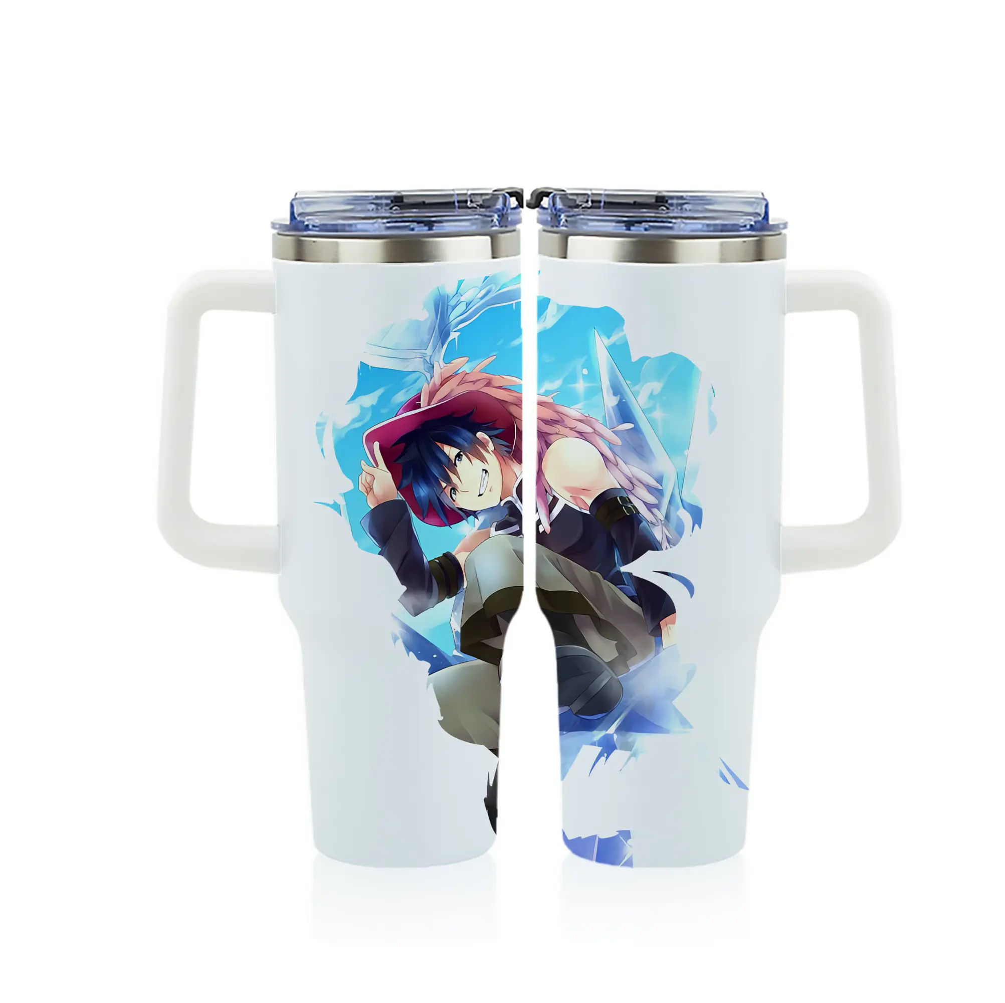 フェアリーテイル グッズ グレイ・フルバスター - 1200mL フルプリント車用タンブラー ・ 304ステンレス 内側 ・ 201ステンレス 外側 ・ 保温 保冷 ・ 通勤 ドライブ アウトドア用