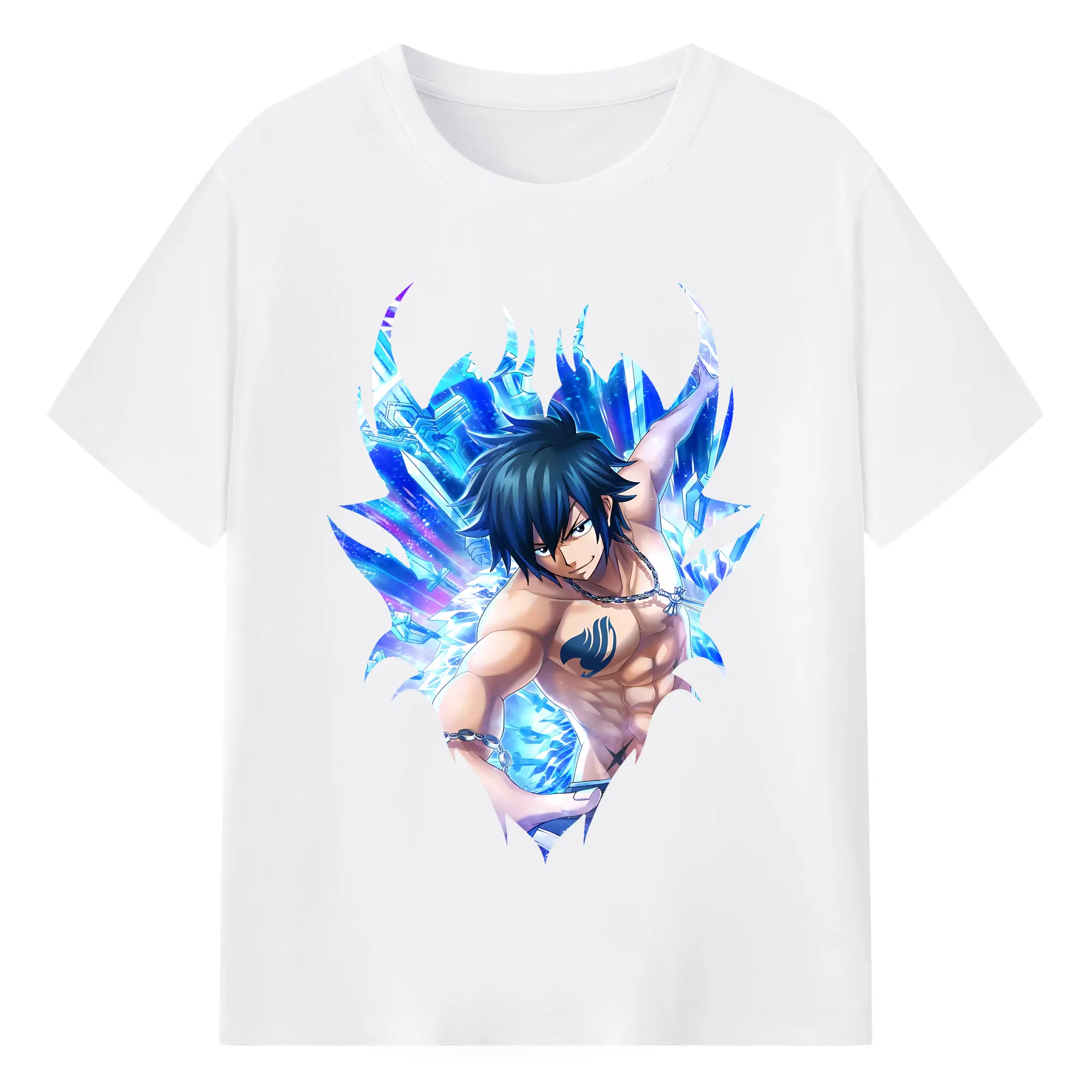 フェアリーテイル グッズ グレイ・フルバスター - 綿100％ 半袖Tシャツ ・ フロントプリント ・ 快適 通気性 ・ 日常使い 散歩 スポーツ用