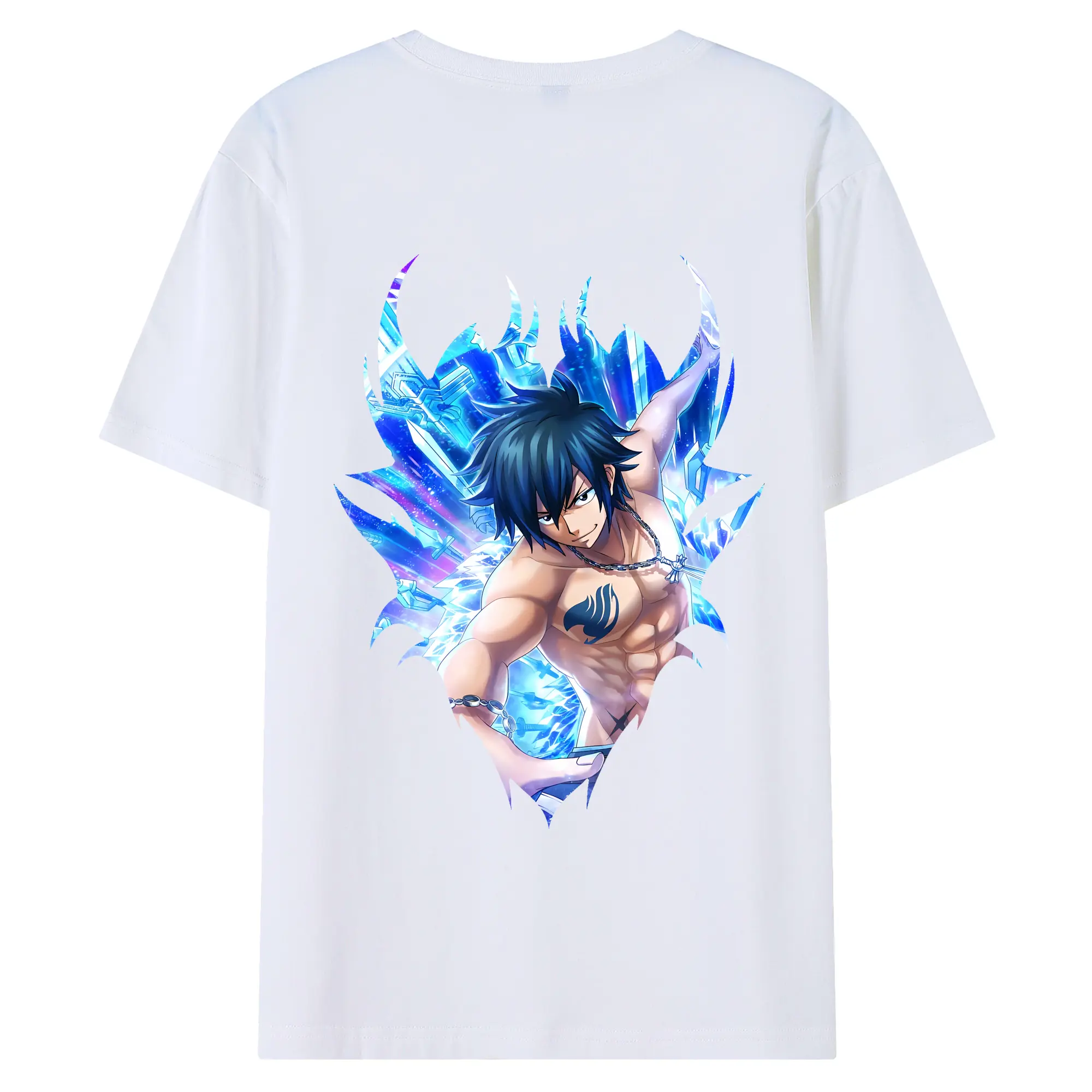 フェアリーテイル グッズ グレイ・フルバスター - 綿100％ 半袖Tシャツ ・ バックプリント ・ 快適 通気性 ・ 日常使い 散歩 スポーツ用