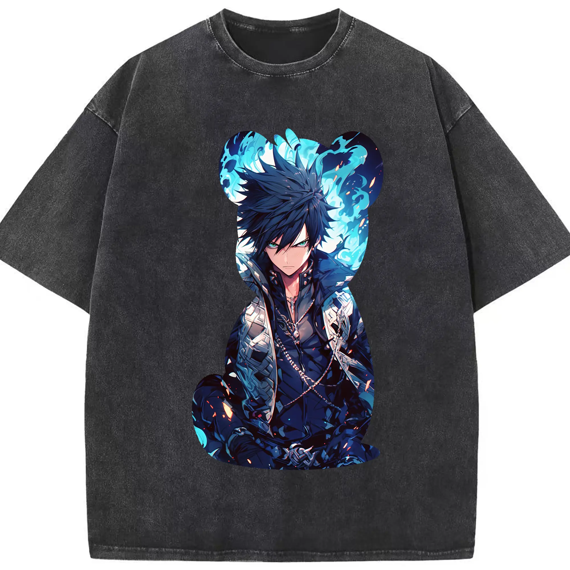 フェアリーテイル グッズ グレイ・フルバスター - 綿100％ ヴィンテージ風 半袖Tシャツ ・ フロントプリント ・ 柔らか肌触り ・ 通気性 快適 ・ スポーツ カジュアル 外出用