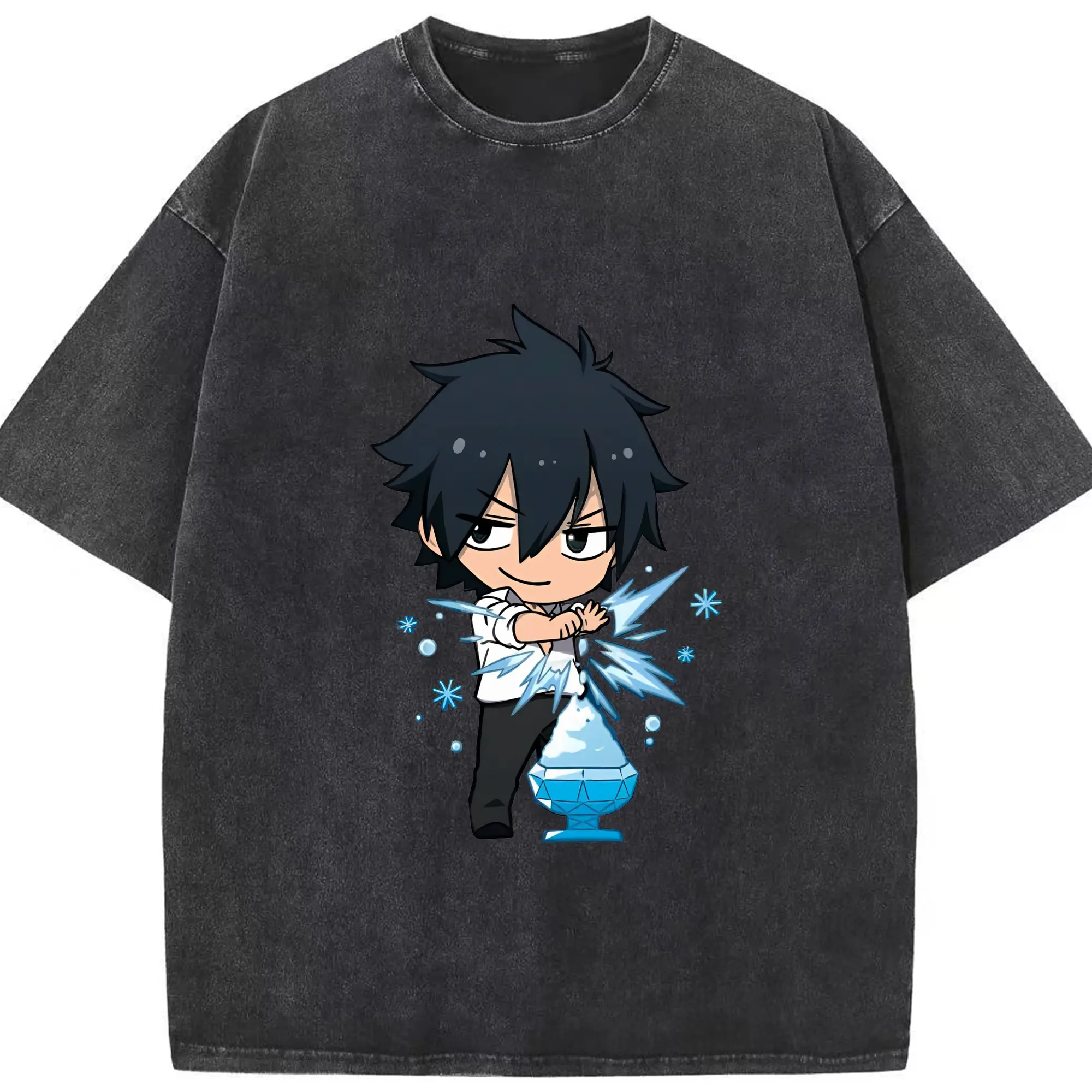 フェアリーテイル グッズ グレイ・フルバスター - 綿100％ ヴィンテージ風 半袖Tシャツ ・ フロントプリント ・ 柔らか肌触り ・ 通気性 快適 ・ スポーツ カジュアル 外出用