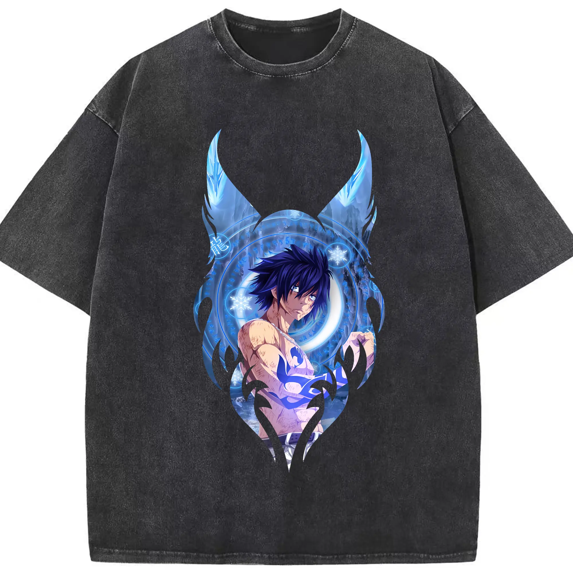 フェアリーテイル グッズ グレイ・フルバスター - 綿100％ ヴィンテージ風 半袖Tシャツ ・ フロントプリント ・ 柔らか肌触り ・ 通気性 快適 ・ スポーツ カジュアル 外出用