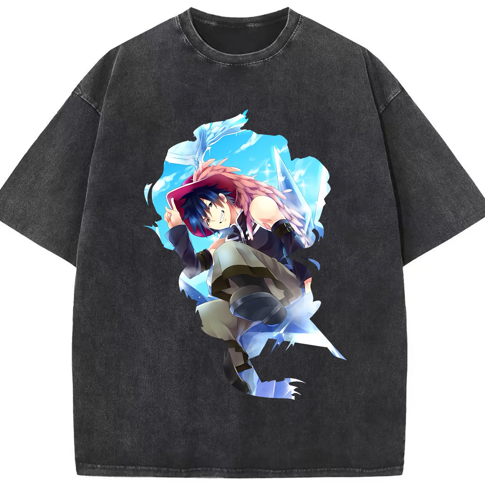 フェアリーテイル グッズ グレイ・フルバスター - 綿100％ ヴィンテージ風 半袖Tシャツ ・ フロントプリント ・ 柔らか肌触り ・ 通気性 快適 ・ スポーツ カジュアル 外出用