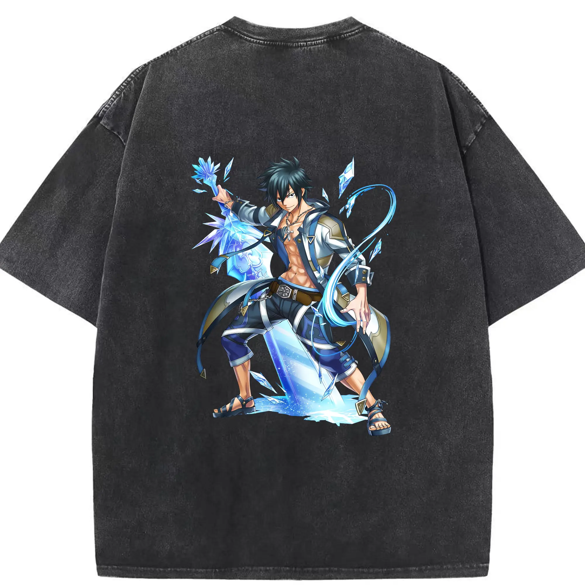 フェアリーテイル グッズ グレイ・フルバスター - 綿100％ ヴィンテージ風 半袖Tシャツ ・ 背面プリント ・ 柔らか肌触り ・ 通気性 快適 ・ スポーツ カジュアル 外出用