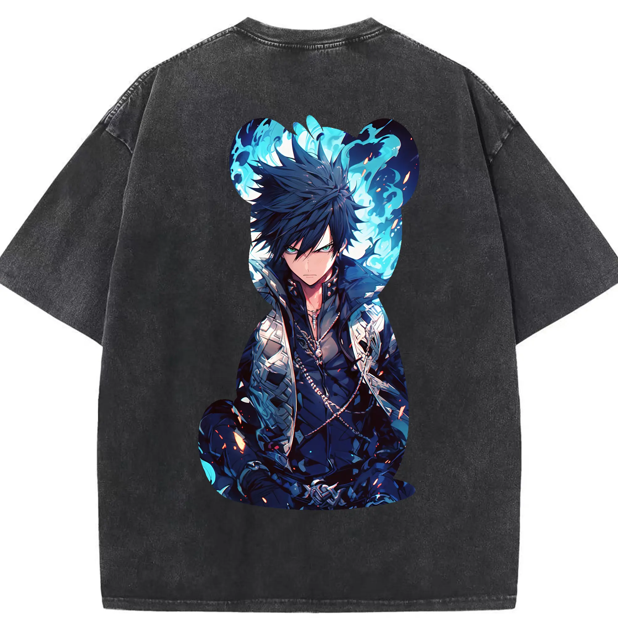 フェアリーテイル グッズ グレイ・フルバスター - 綿100％ ヴィンテージ風 半袖Tシャツ ・ 背面プリント ・ 柔らか肌触り ・ 通気性 快適 ・ スポーツ カジュアル 外出用