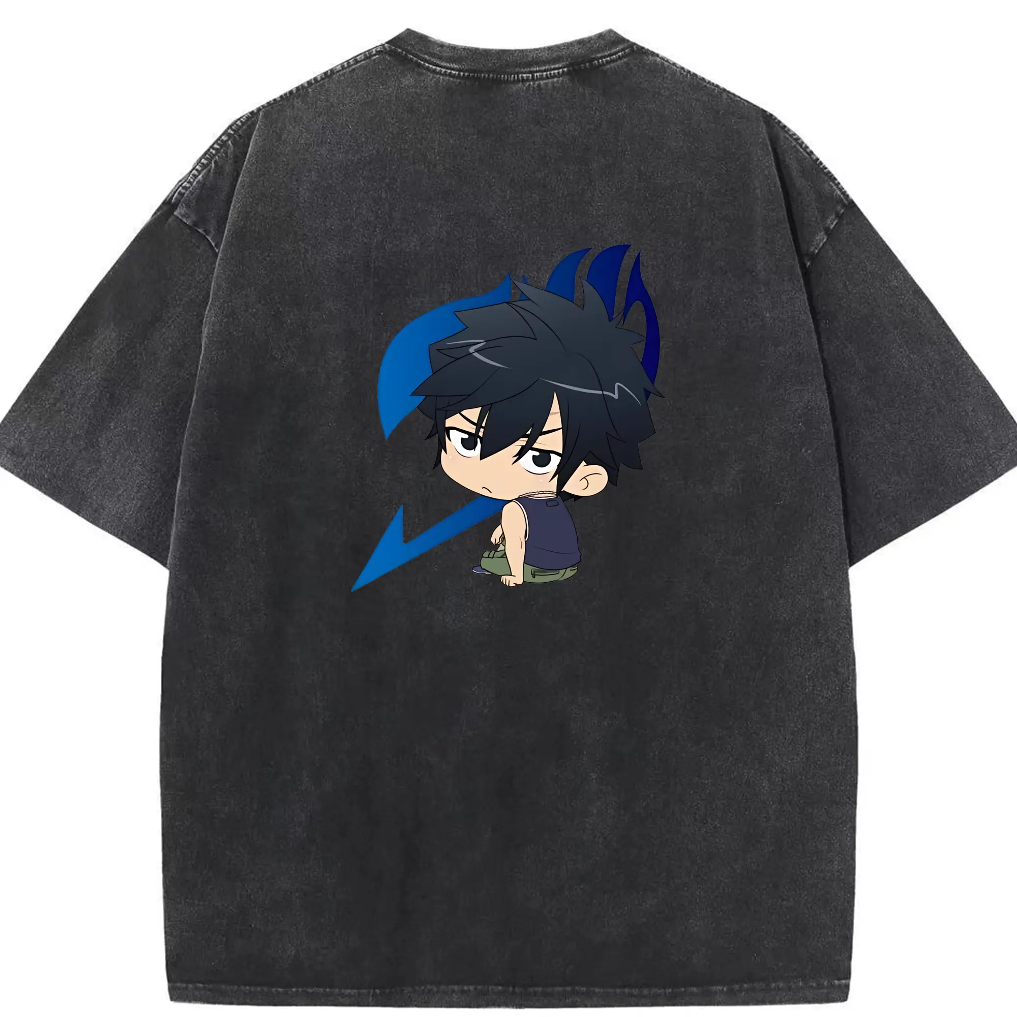 フェアリーテイル グッズ グレイ・フルバスター - 綿100％ ヴィンテージ風 半袖Tシャツ ・ 背面プリント ・ 柔らか肌触り ・ 通気性 快適 ・ スポーツ カジュアル 外出用