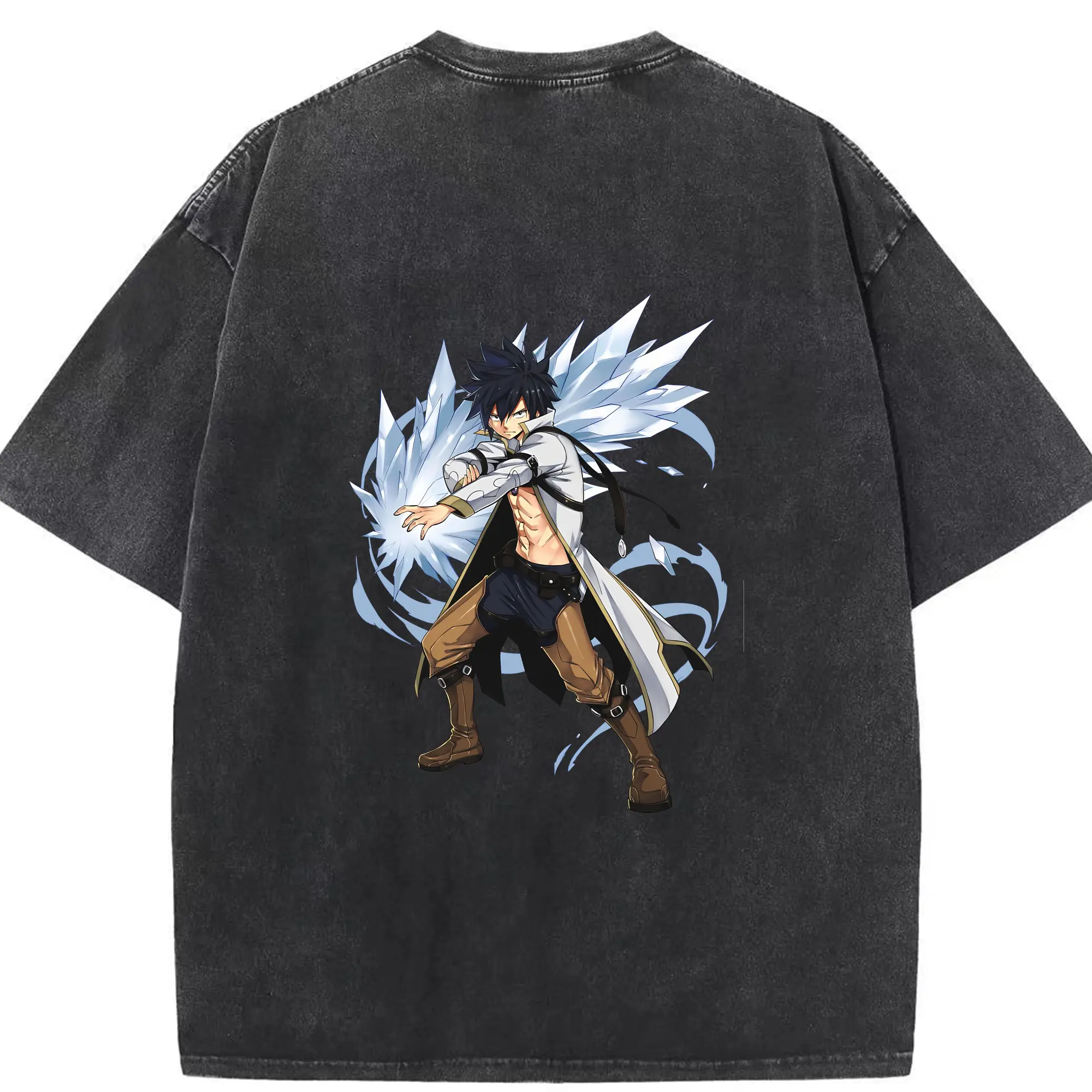 フェアリーテイル グッズ グレイ・フルバスター - 綿100％ ヴィンテージ風 半袖Tシャツ ・ 背面プリント ・ 柔らか肌触り ・ 通気性 快適 ・ スポーツ カジュアル 外出用