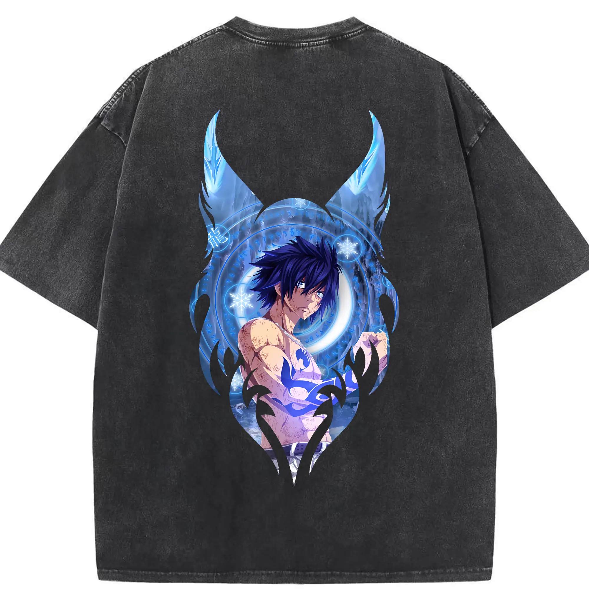 フェアリーテイル グッズ グレイ・フルバスター - 綿100％ ヴィンテージ風 半袖Tシャツ ・ 背面プリント ・ 柔らか肌触り ・ 通気性 快適 ・ スポーツ カジュアル 外出用