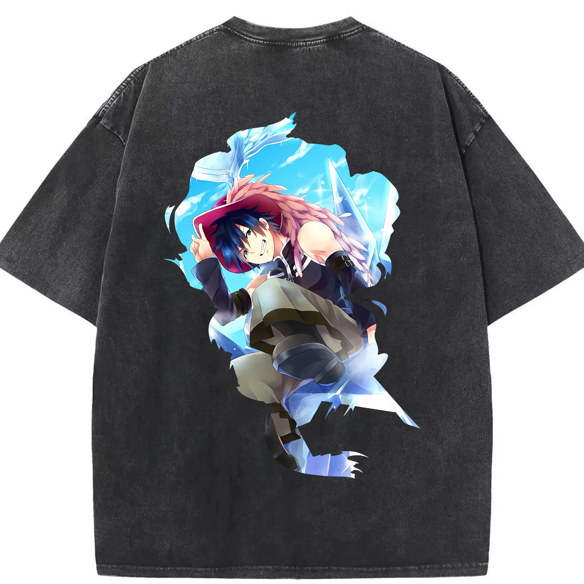 フェアリーテイル グッズ グレイ・フルバスター - 綿100％ ヴィンテージ風 半袖Tシャツ ・ 背面プリント ・ 柔らか肌触り ・ 通気性 快適 ・ スポーツ カジュアル 外出用