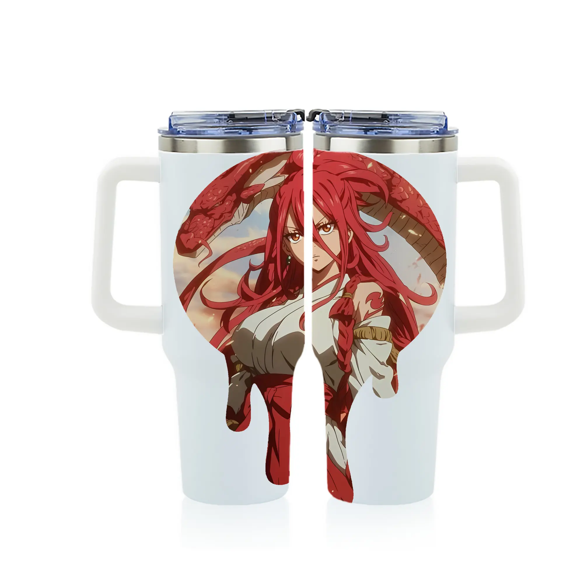 フェアリーテイル グッズ エルザ・スカーレット - 1200mL フルプリント車用タンブラー ・ 304ステンレス 内側 ・ 201ステンレス 外側 ・ 保温 保冷 ・ 通勤 ドライブ アウトドア用