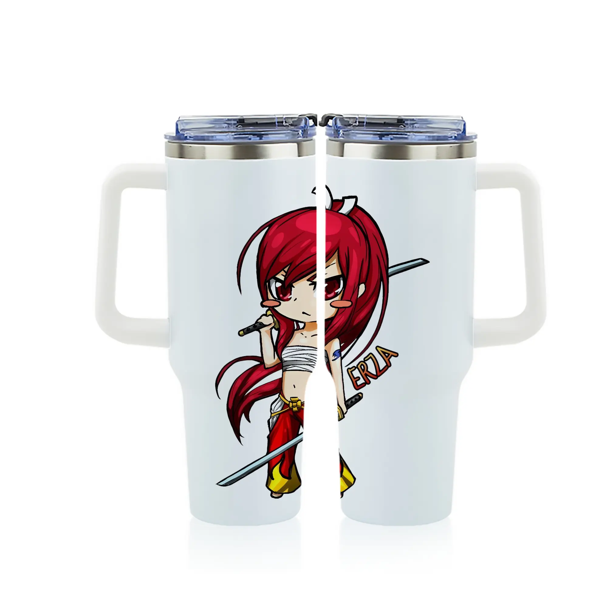 フェアリーテイル グッズ エルザ・スカーレット - 1200mL フルプリント車用タンブラー ・ 304ステンレス 内側 ・ 201ステンレス 外側 ・ 保温 保冷 ・ 通勤 ドライブ アウトドア用