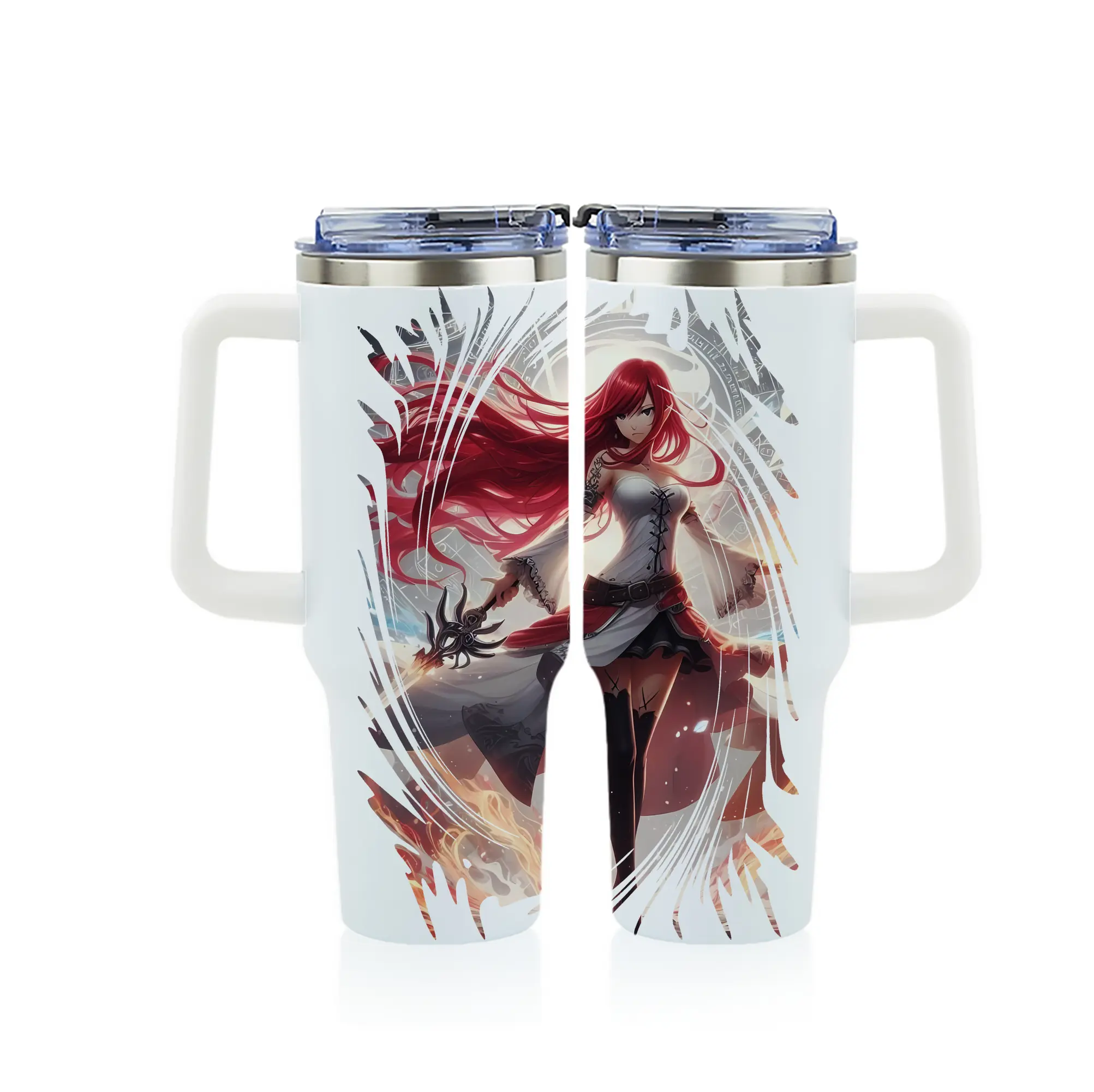 フェアリーテイル グッズ エルザ・スカーレット - 1200mL フルプリント車用タンブラー ・ 304ステンレス 内側 ・ 201ステンレス 外側 ・ 保温 保冷 ・ 通勤 ドライブ アウトドア用