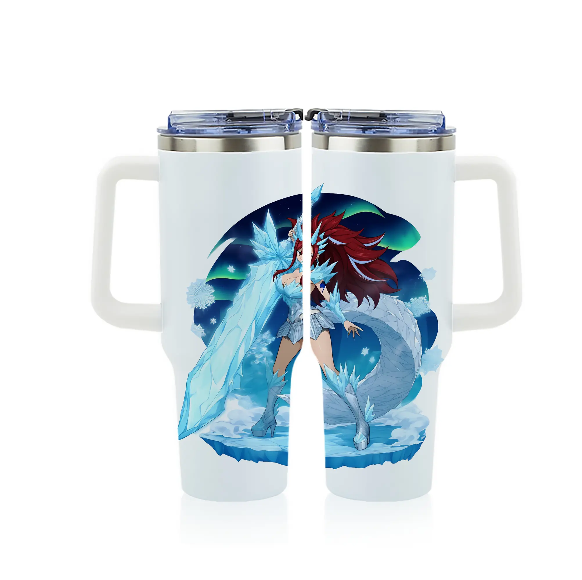 フェアリーテイル グッズ エルザ・スカーレット - 1200mL フルプリント車用タンブラー ・ 304ステンレス 内側 ・ 201ステンレス 外側 ・ 保温 保冷 ・ 通勤 ドライブ アウトドア用