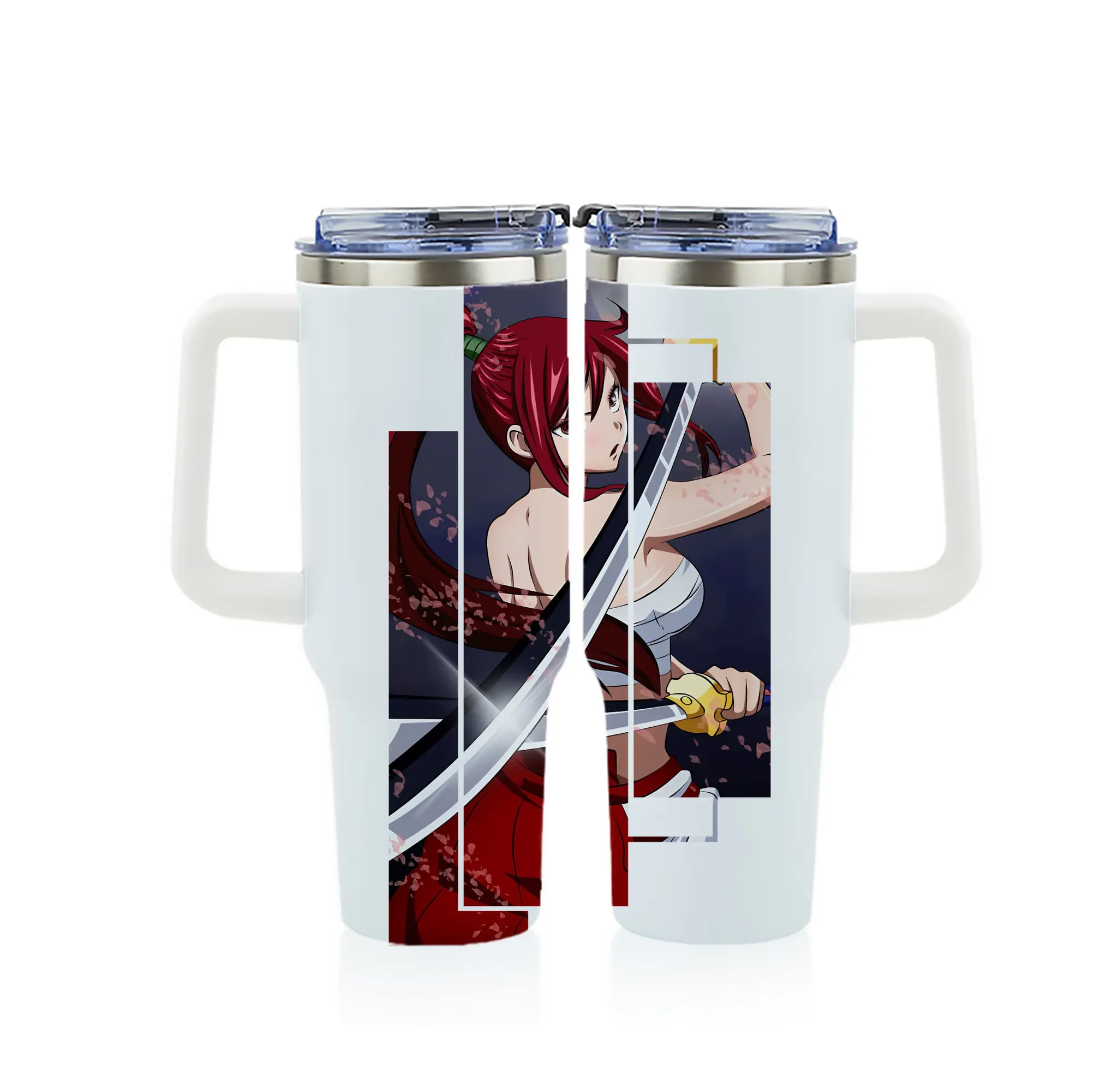 フェアリーテイル グッズ エルザ・スカーレット - 1200mL フルプリント車用タンブラー ・ 304ステンレス 内側 ・ 201ステンレス 外側 ・ 保温 保冷 ・ 通勤 ドライブ アウトドア用