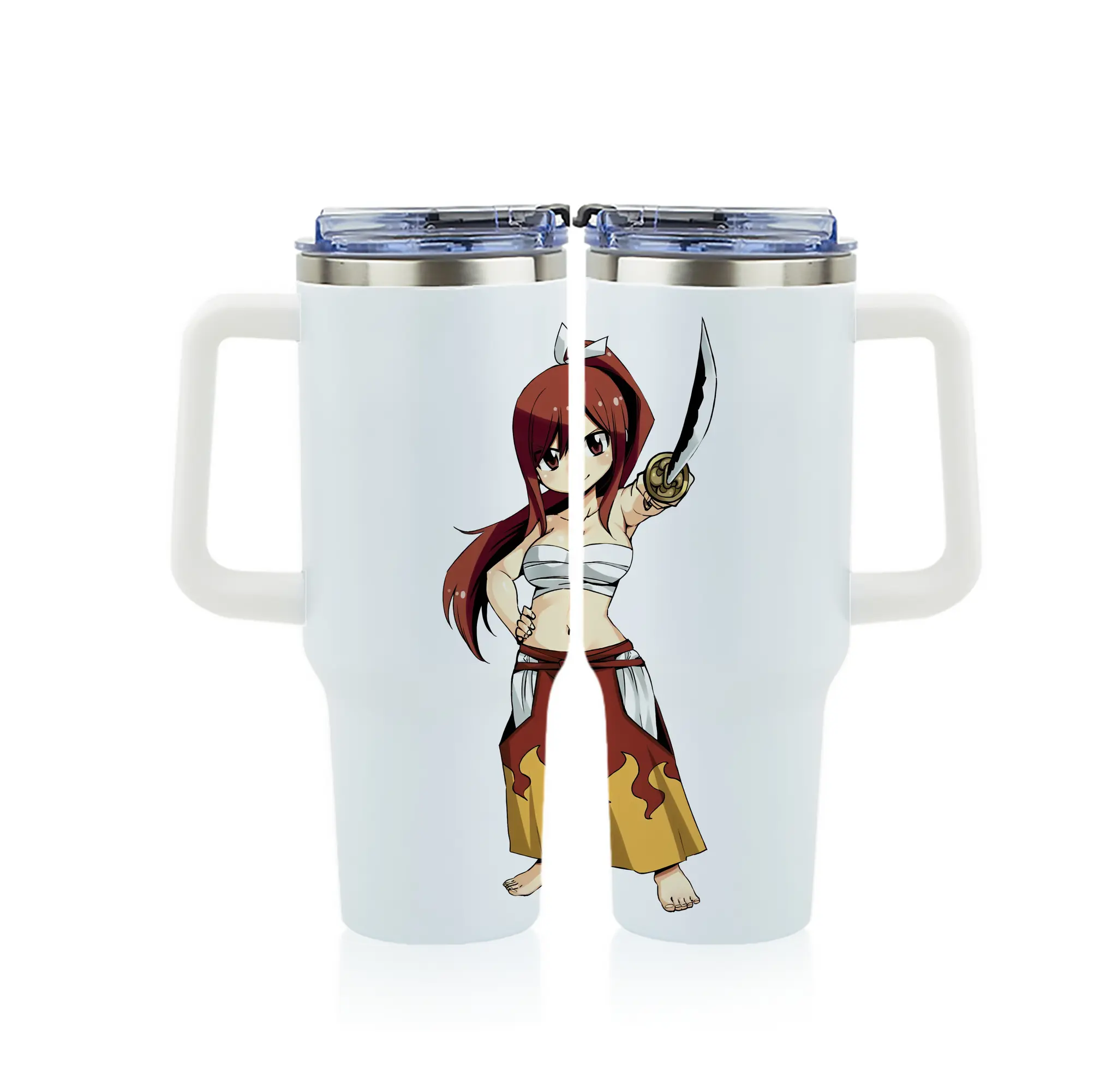 フェアリーテイル グッズ エルザ・スカーレット - 1200mL フルプリント車用タンブラー ・ 304ステンレス 内側 ・ 201ステンレス 外側 ・ 保温 保冷 ・ 通勤 ドライブ アウトドア用