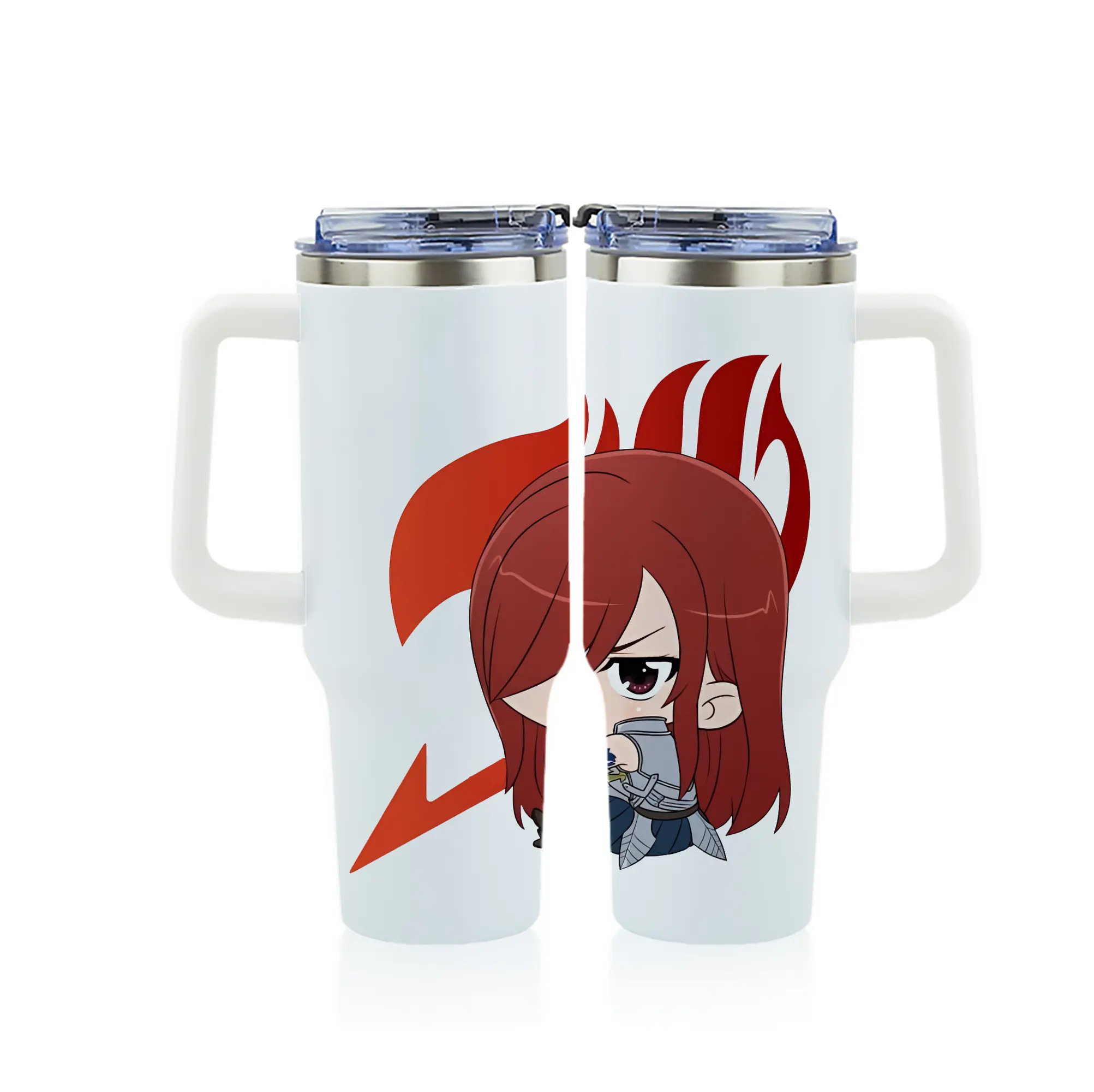 フェアリーテイル グッズ エルザ・スカーレット - 1200mL フルプリント車用タンブラー ・ 304ステンレス 内側 ・ 201ステンレス 外側 ・ 保温 保冷 ・ 通勤 ドライブ アウトドア用