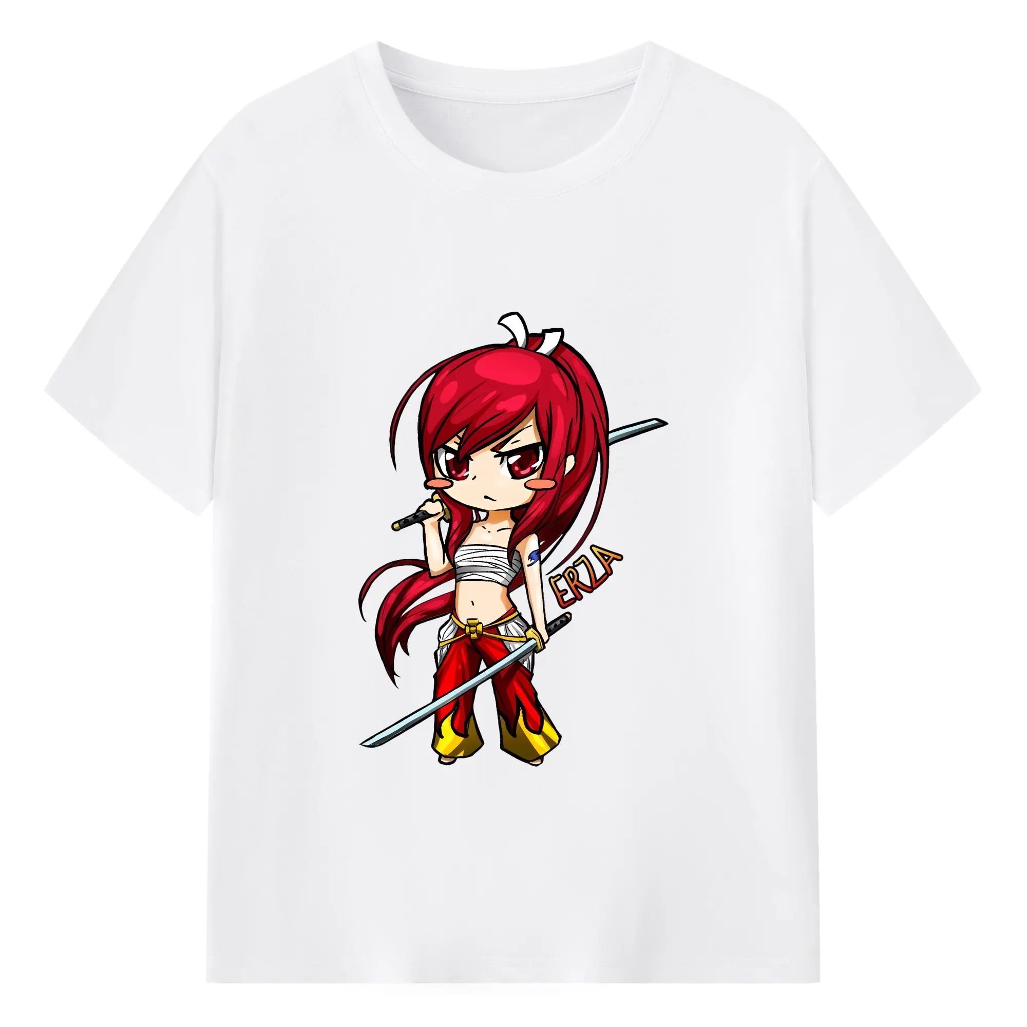 フェアリーテイル グッズ エルザ・スカーレット - 綿100％ 半袖Tシャツ ・ フロントプリント ・ 快適 通気性 ・ 日常使い 散歩 スポーツ用