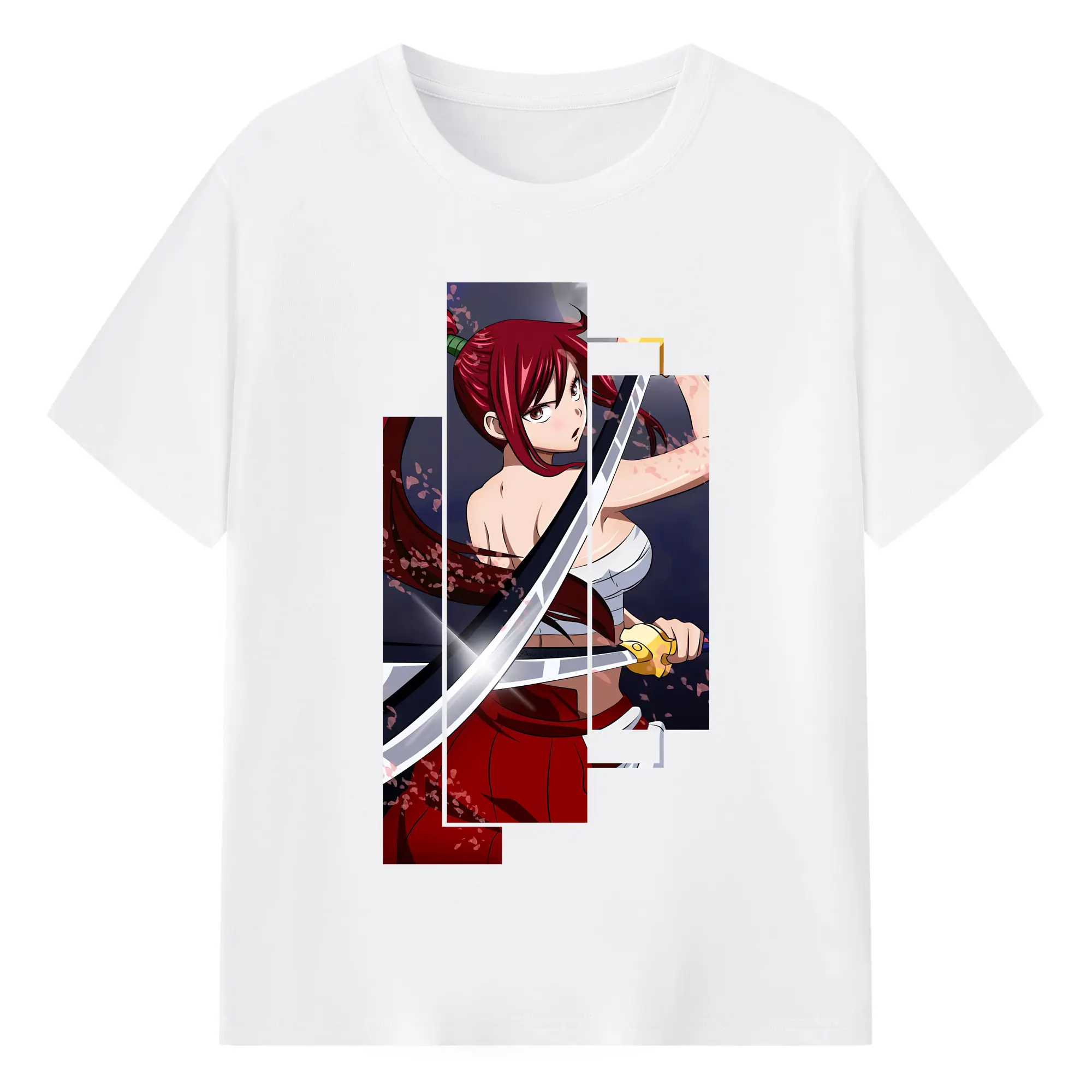フェアリーテイル グッズ エルザ・スカーレット - 綿100％ 半袖Tシャツ ・ フロントプリント ・ 快適 通気性 ・ 日常使い 散歩 スポーツ用