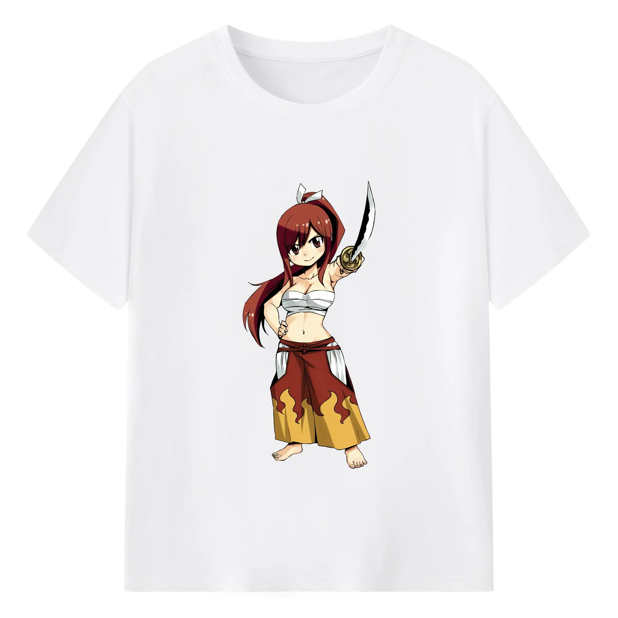 フェアリーテイル グッズ エルザ・スカーレット - 綿100％ 半袖Tシャツ ・ フロントプリント ・ 快適 通気性 ・ 日常使い 散歩 スポーツ用