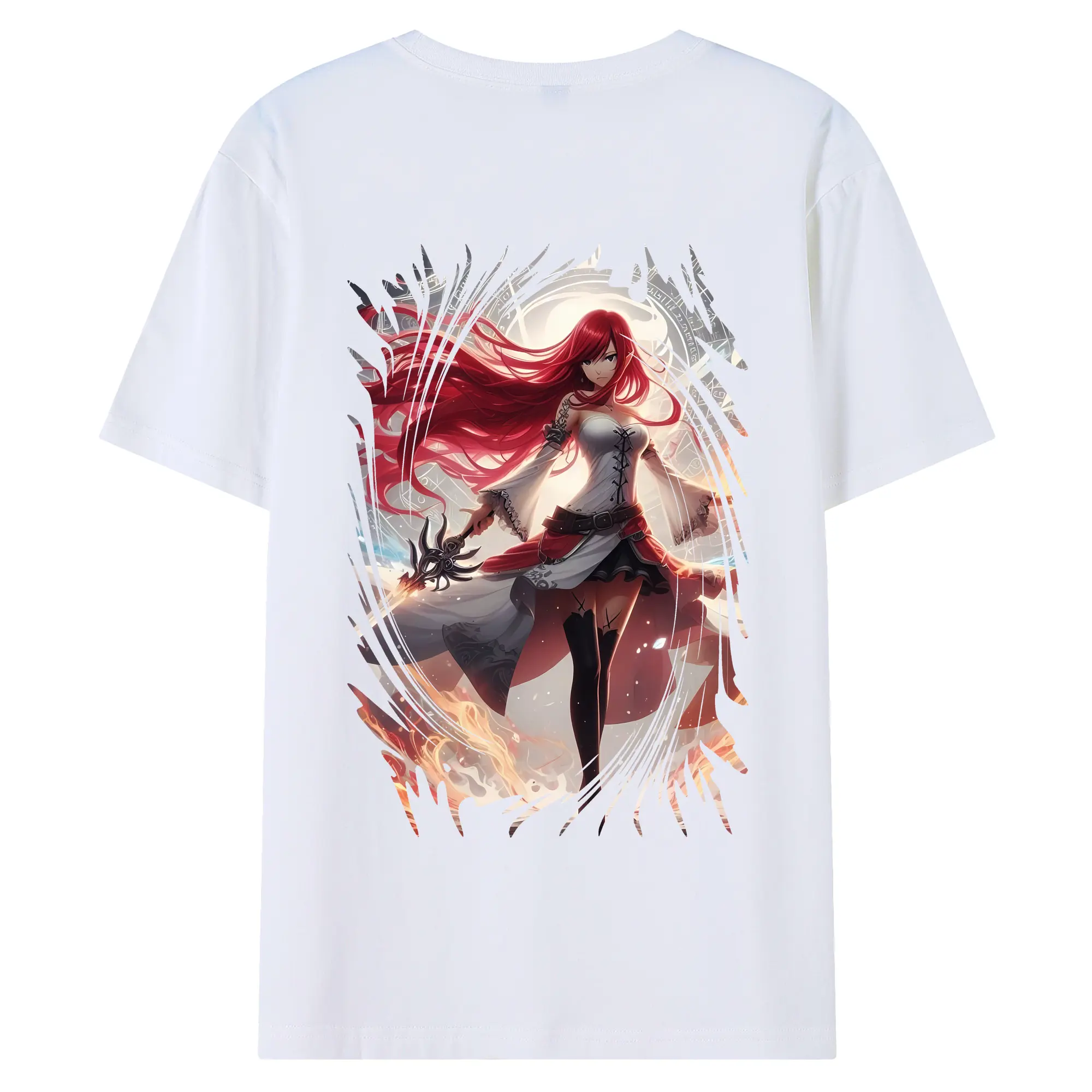 フェアリーテイル グッズ エルザ・スカーレット - 綿100％ 半袖Tシャツ ・ バックプリント ・ 快適 通気性 ・ 日常使い 散歩 スポーツ用